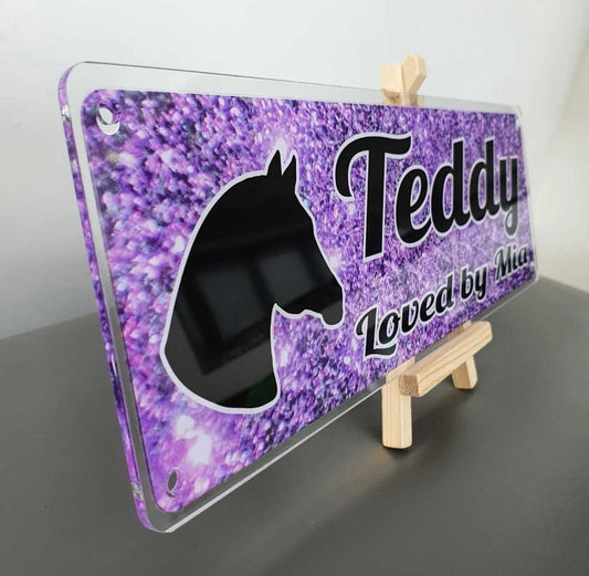 Teddy Design Purple Glitter Style Background with Black Text