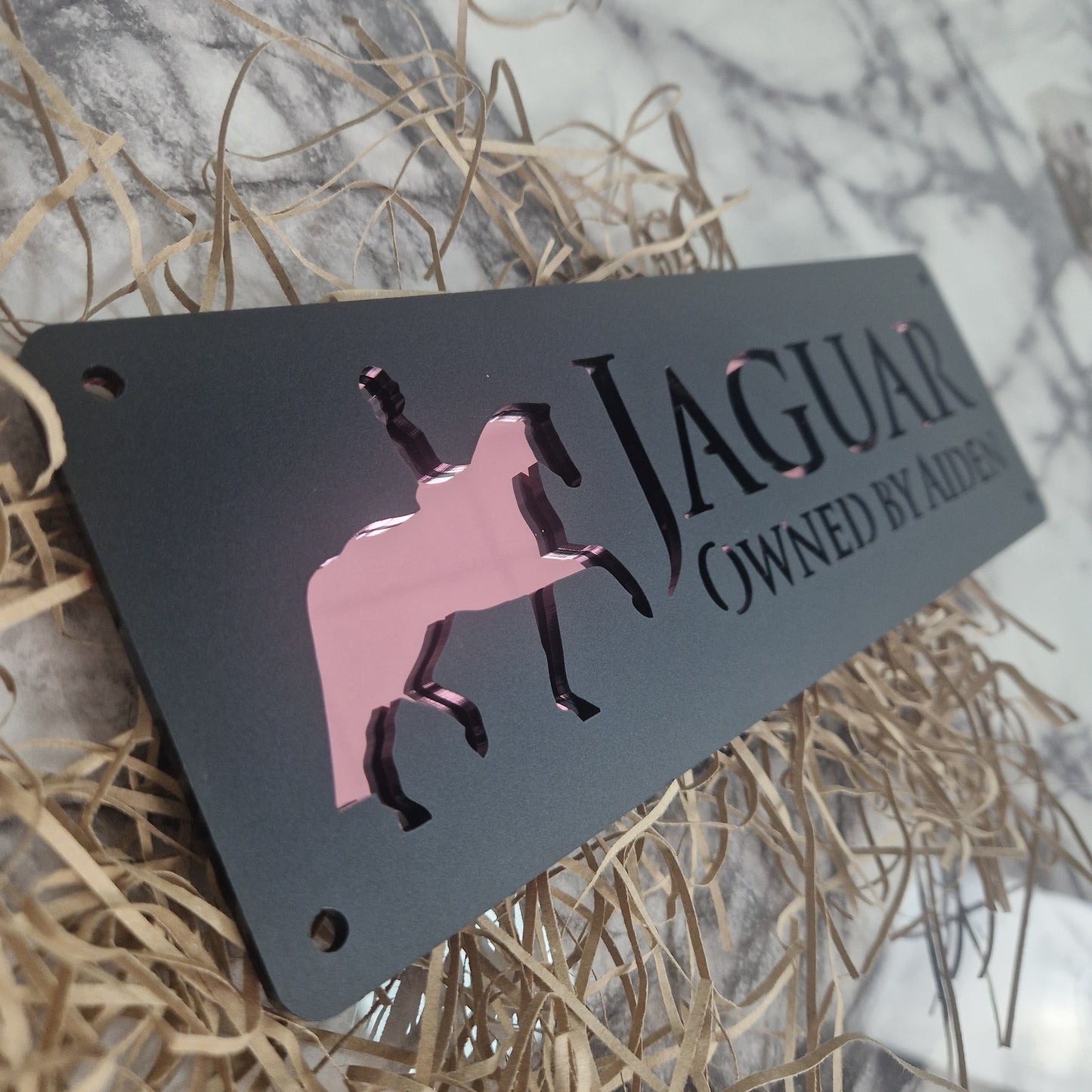 Black and Rose Gold Mirror Laser Horse Stable Personalised Sign