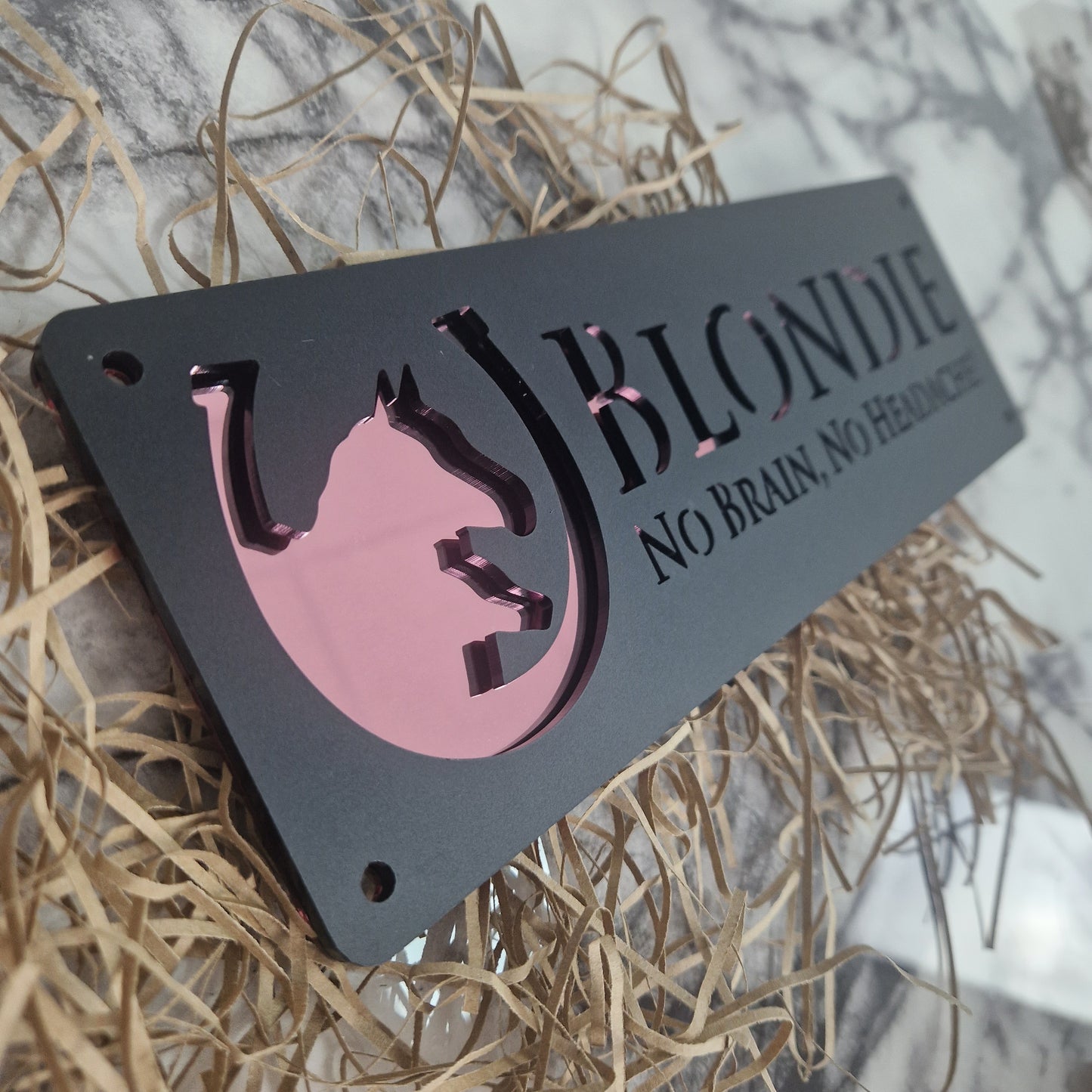 Black and Rose Gold Mirror Laser Horse Stable Personalised Sign