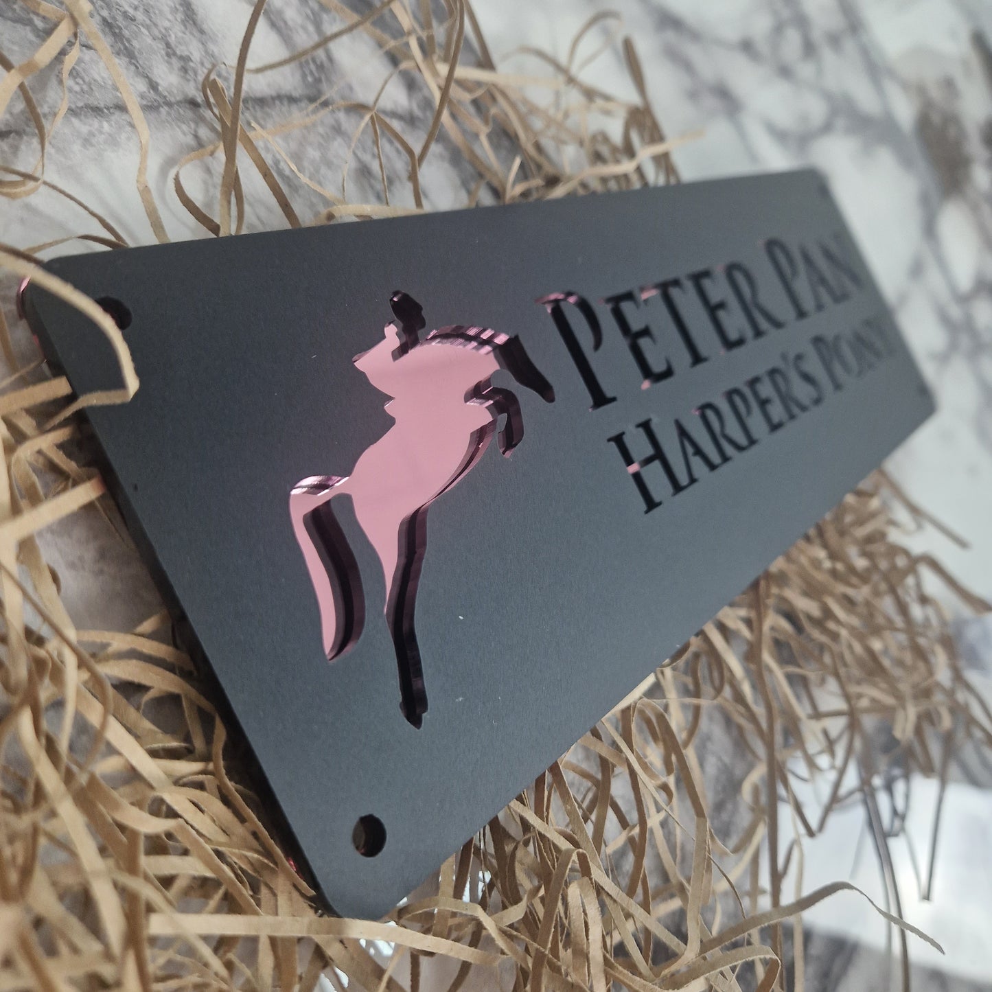 Black and Rose Gold Mirror Laser Horse Stable Personalised Sign