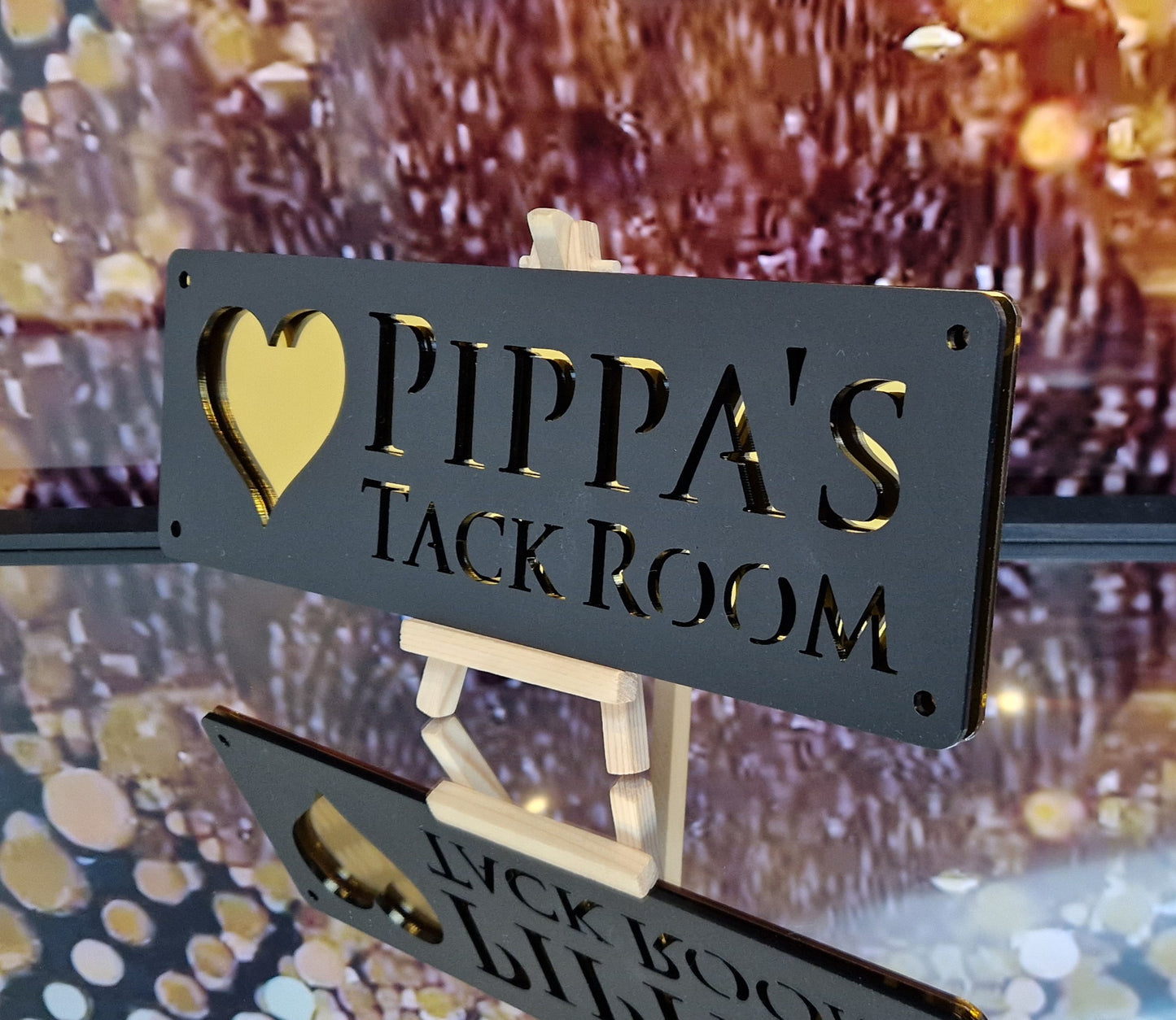 Black and Gold Mirror Laser Horse Stable Personalised Sign