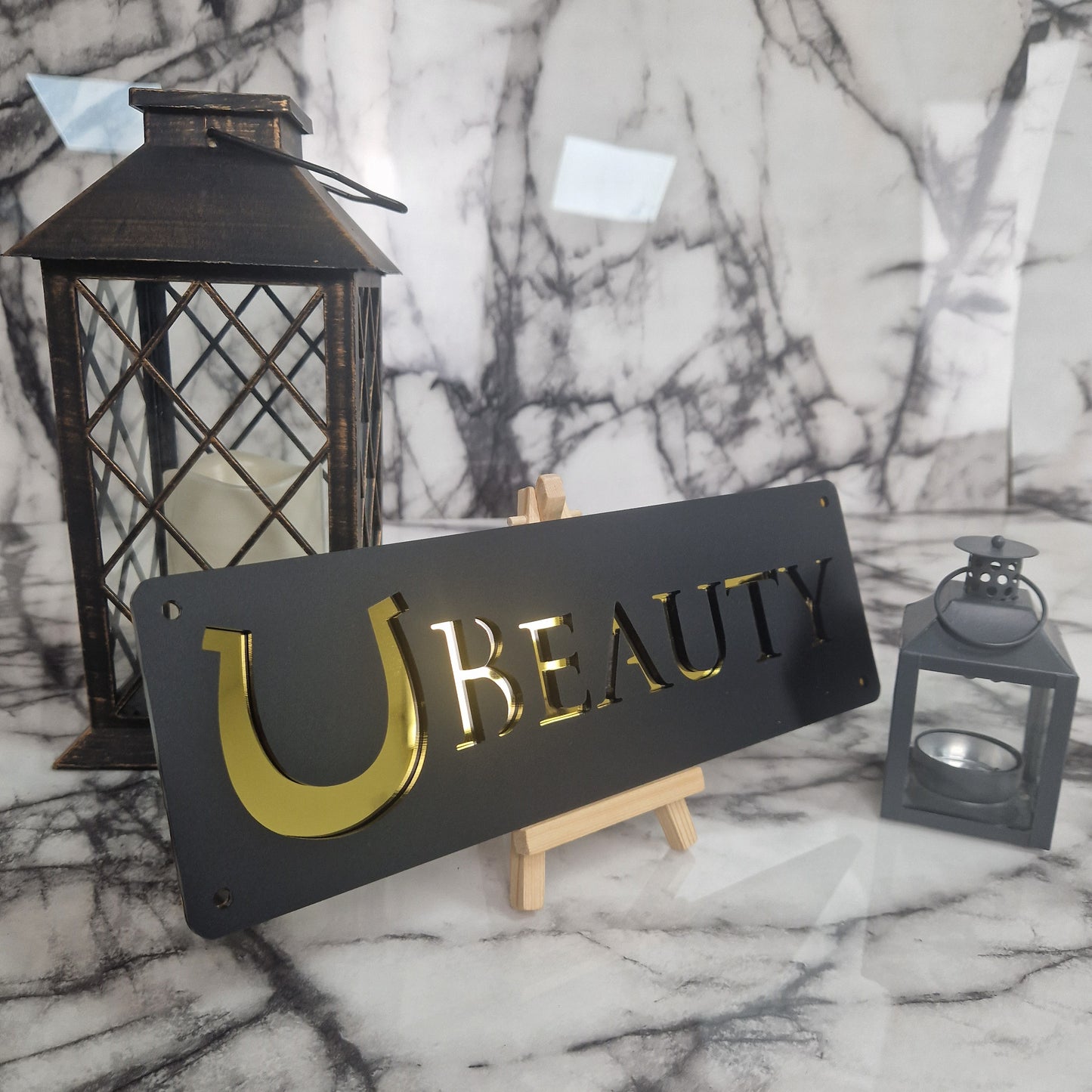 Black and Gold Mirror Laser Horse Stable Personalised Sign
