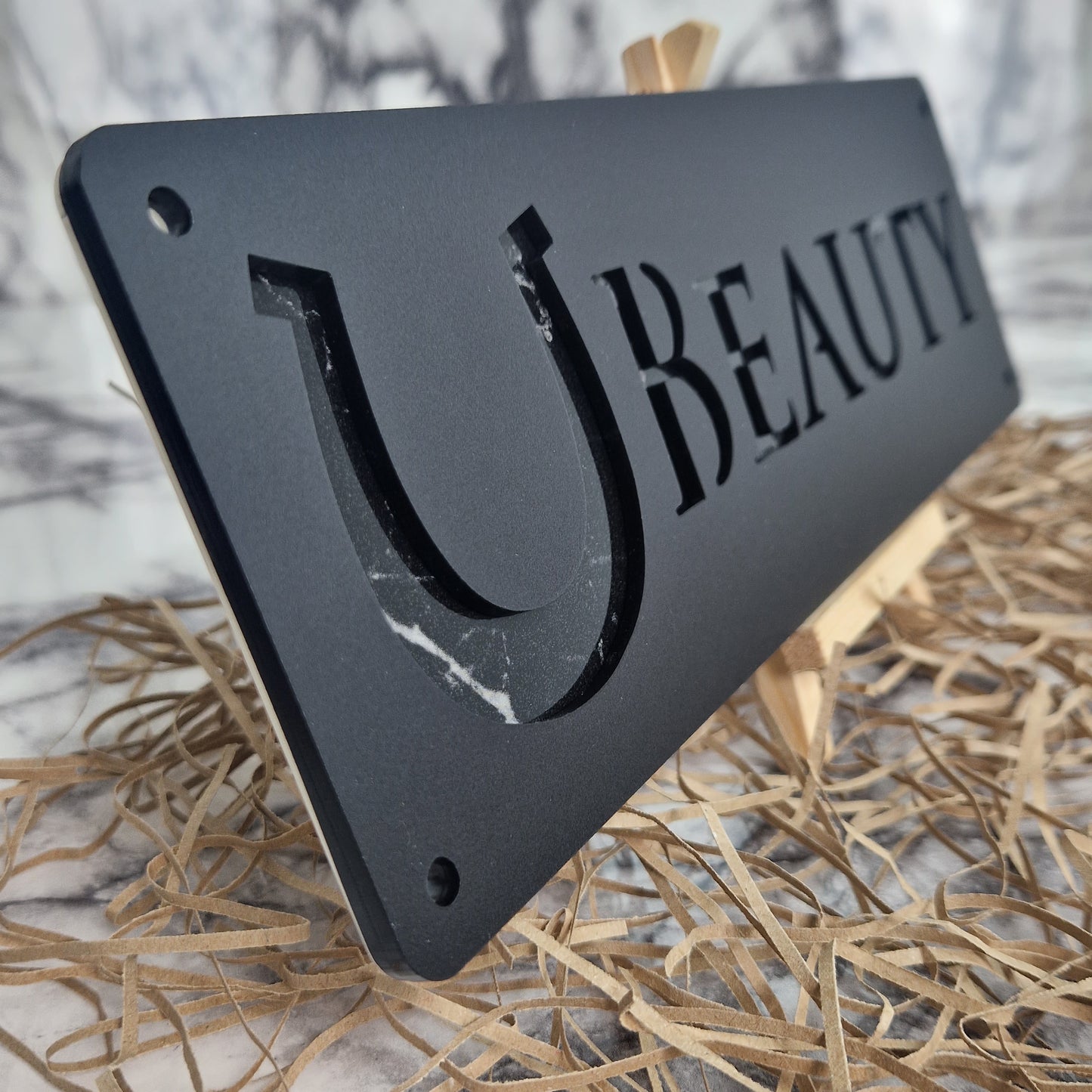 Black and Black Marble Laser Horse Stable Personalised Sign