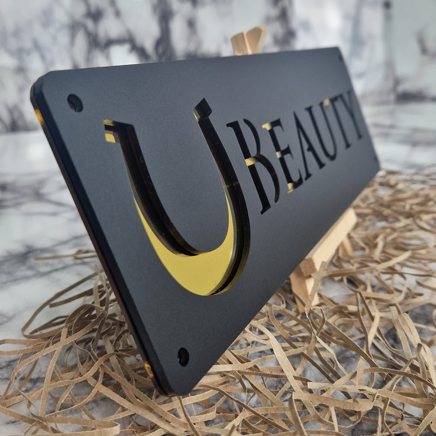 Black and Gold Mirror Laser Horse Stable Personalised Sign