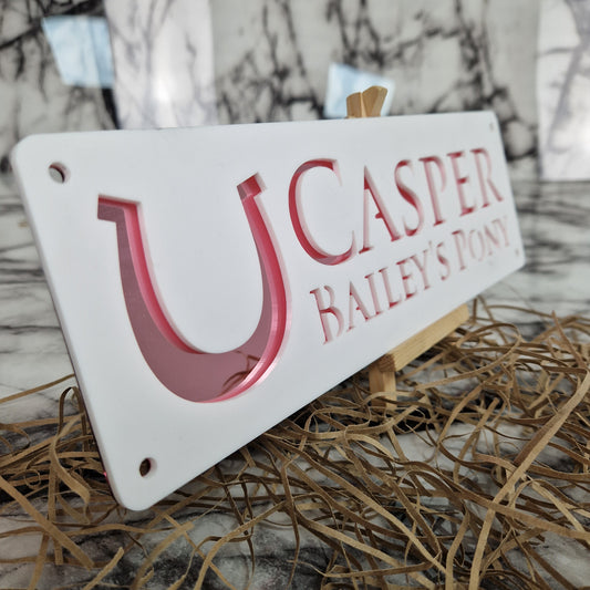 White and Rose Gold Mirror Laser Horse Stable Personalised Sign