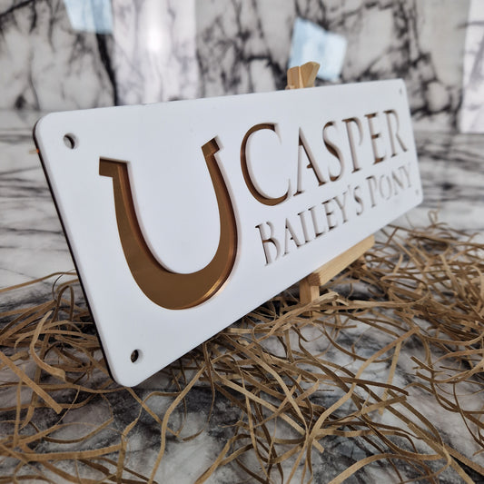 White and Copper Mirror Laser Horse Stable Personalised Sign