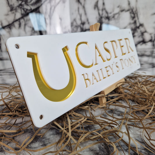 White and Gold Mirror Laser Horse Stable Personalised Sign