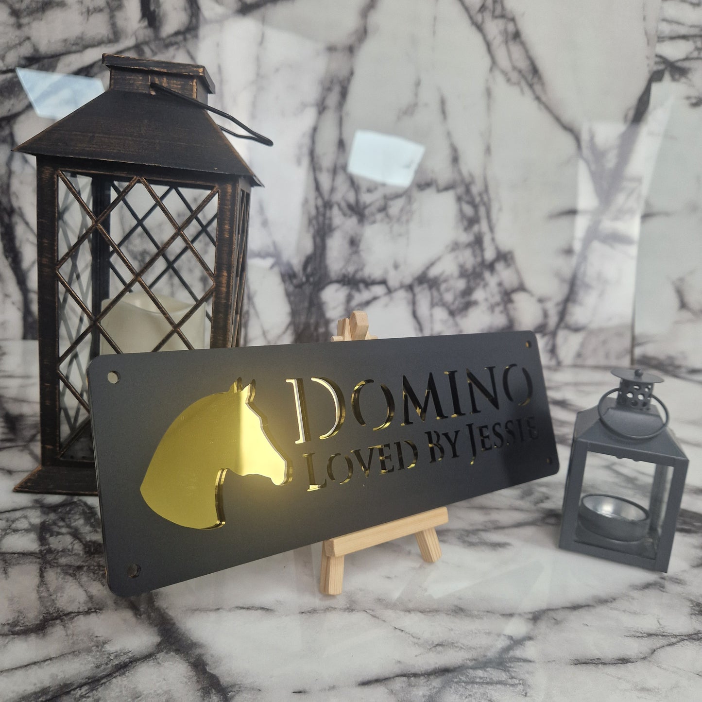 Black and Gold Mirror Laser Horse Stable Personalised Sign