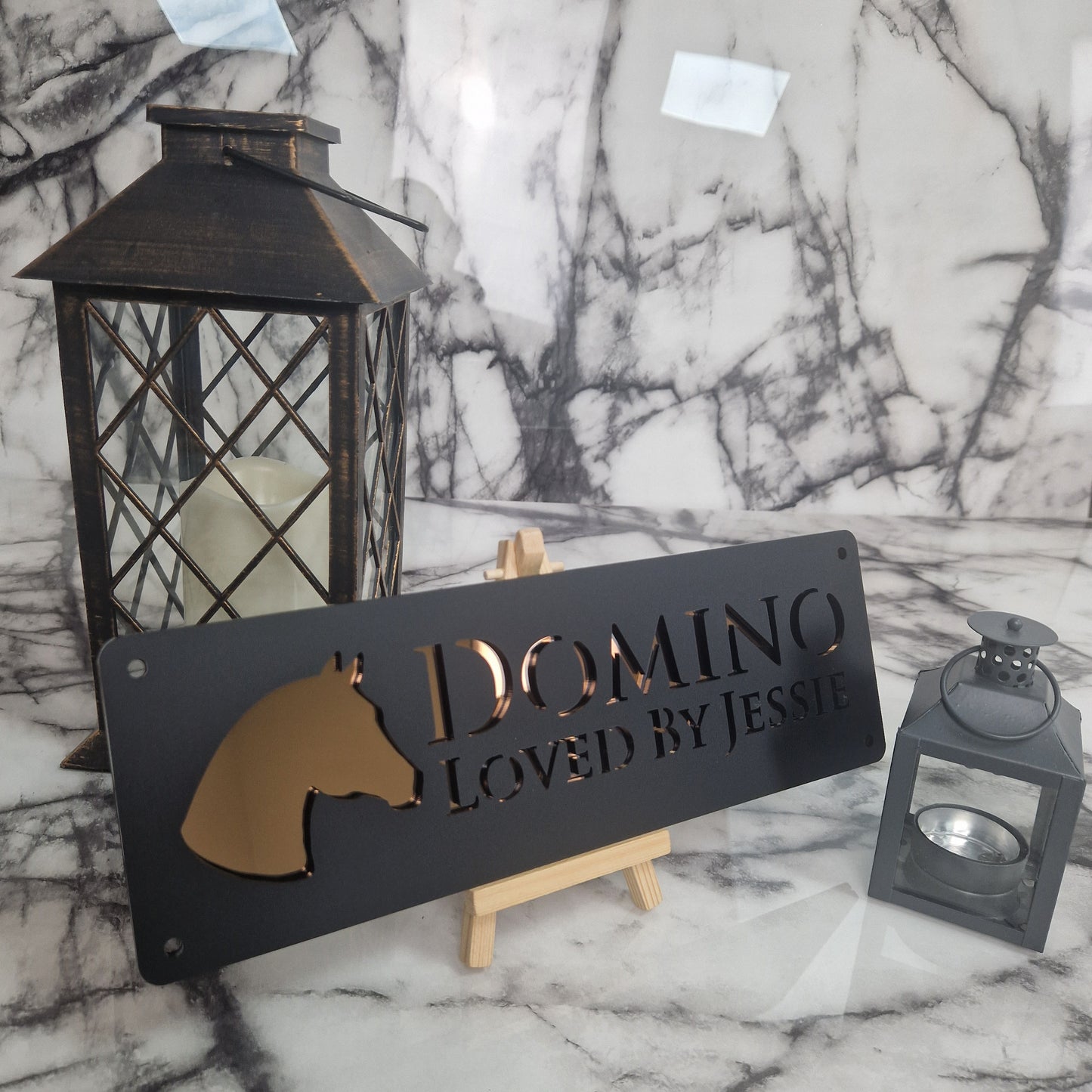 Black and Copper Mirror Laser Horse Stable Personalised Sign