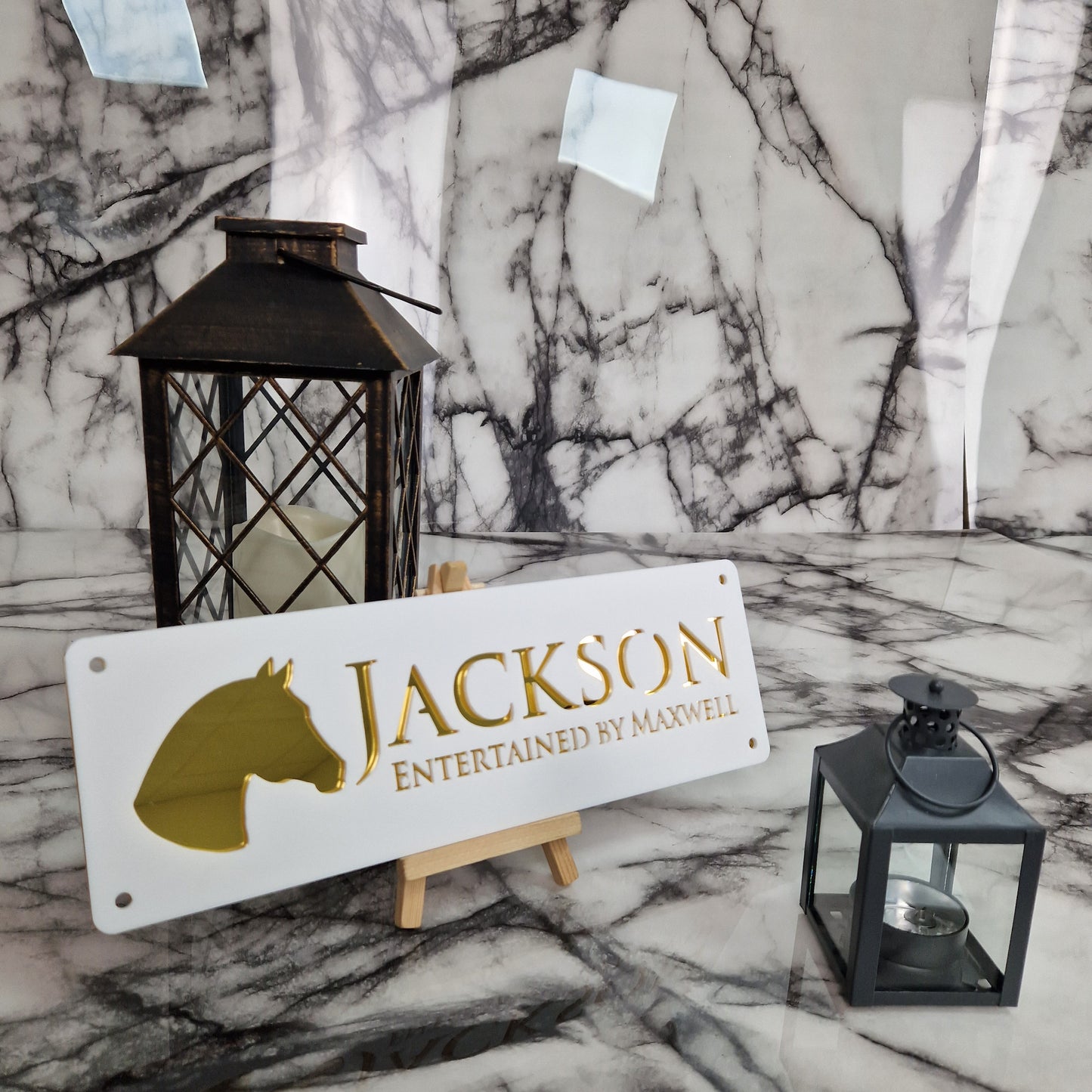 White and Gold Mirror Laser Horse Stable Personalised Sign