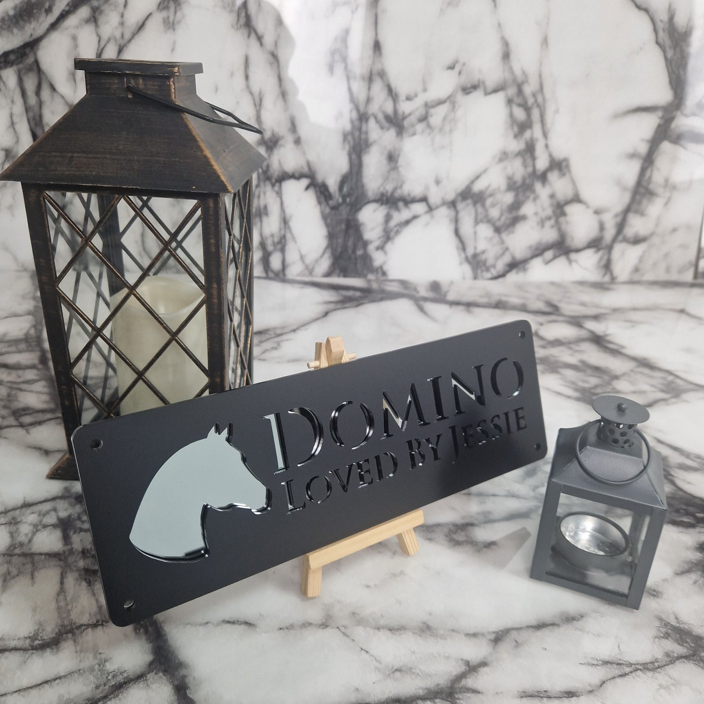 Black and Silver Mirror Laser Horse Stable Personalised Sign