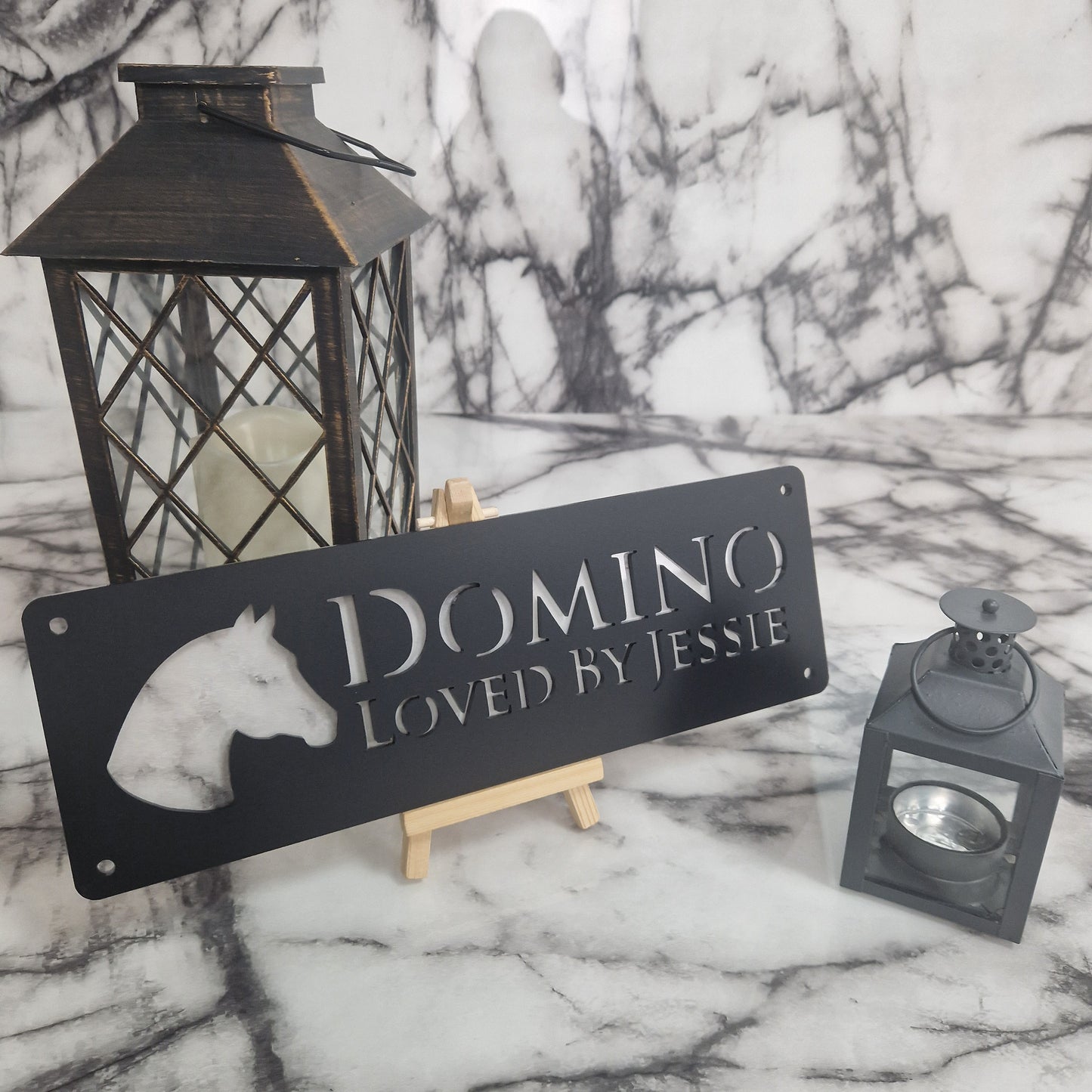 Black and White Marble Laser Horse Stable Personalised Sign