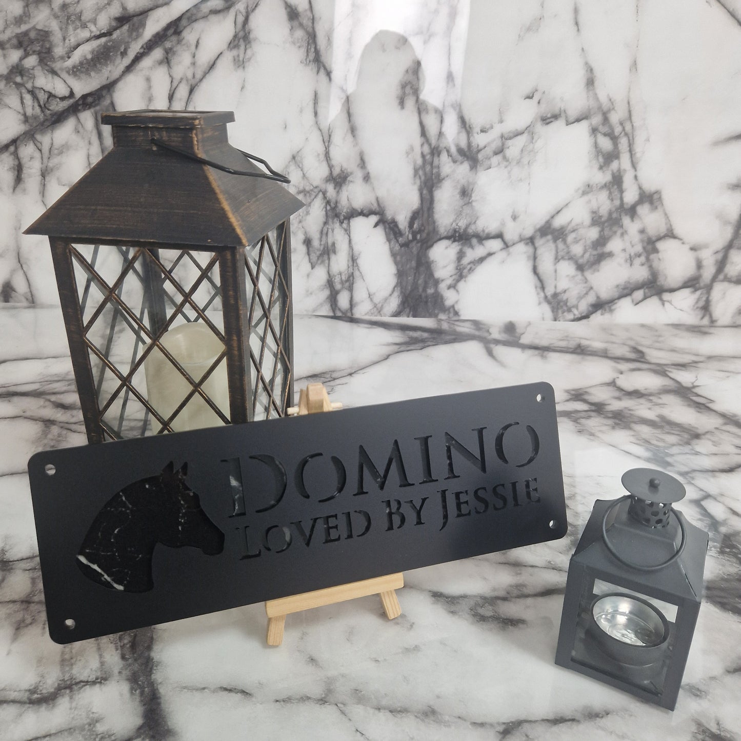 Black and Black Marble Laser Horse Stable Personalised Sign