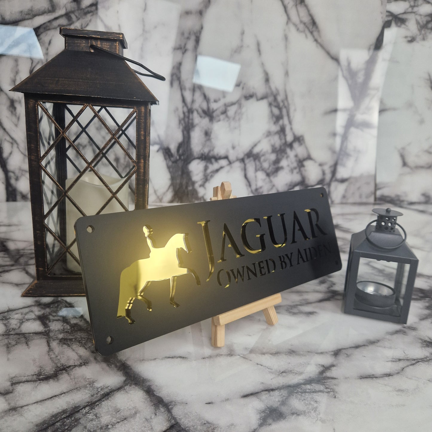 Black and Gold Mirror Laser Horse Stable Personalised Sign