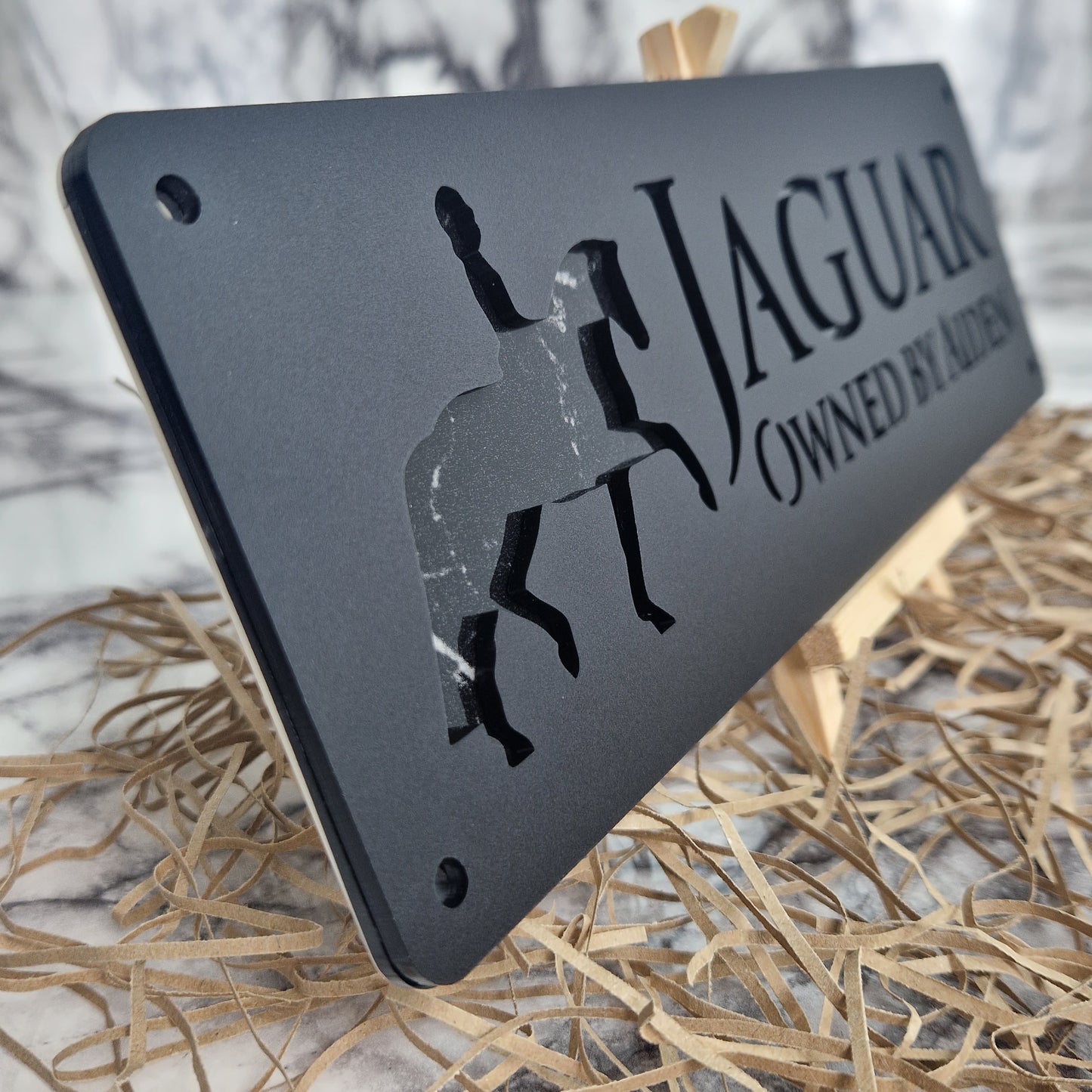 Black and Black Marble Laser Horse Stable Personalised Sign