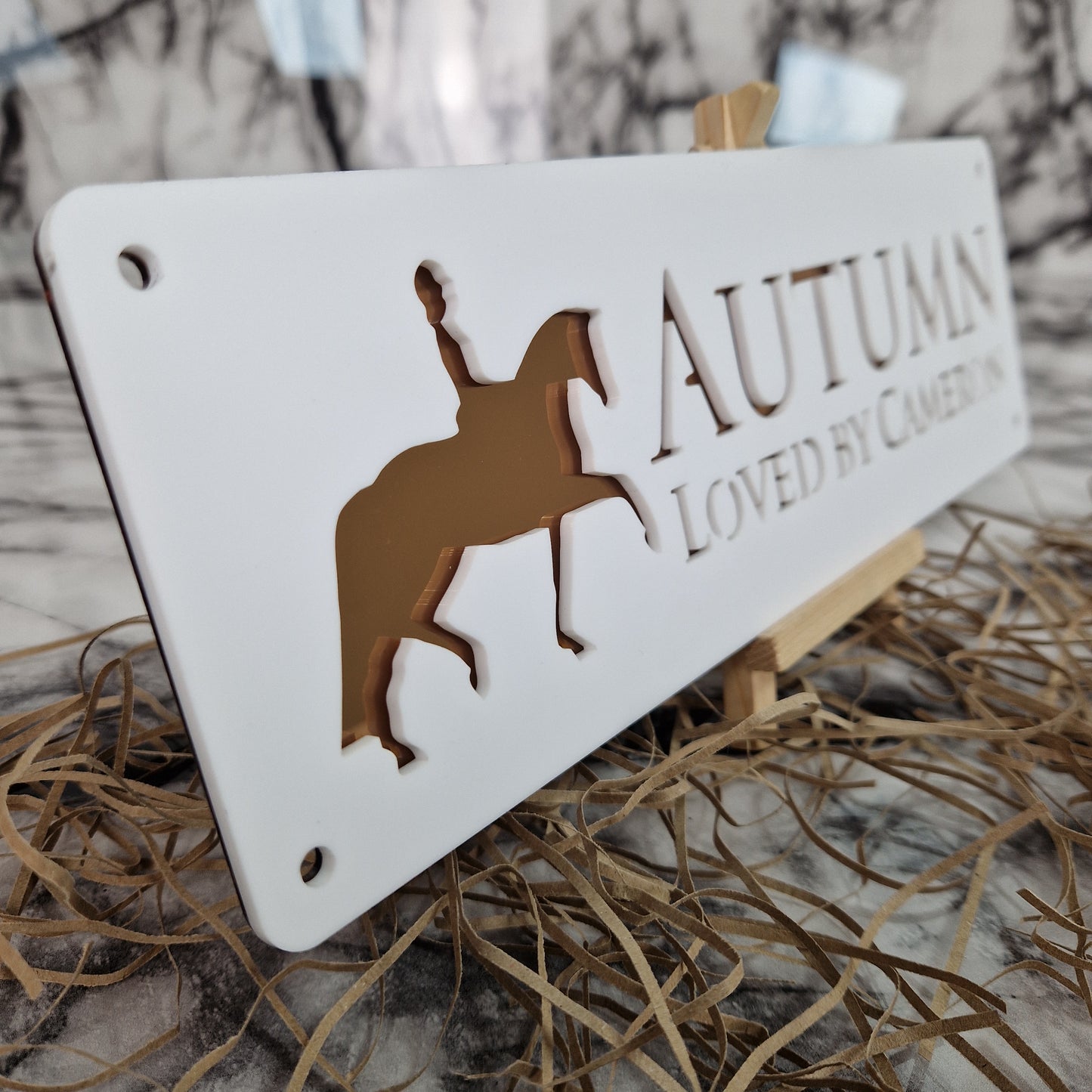 White and Copper Mirror Laser Horse Stable Personalised Sign