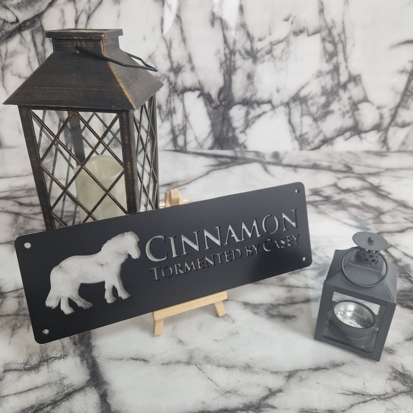 Black and White Marble Laser Horse Stable Personalised Sign