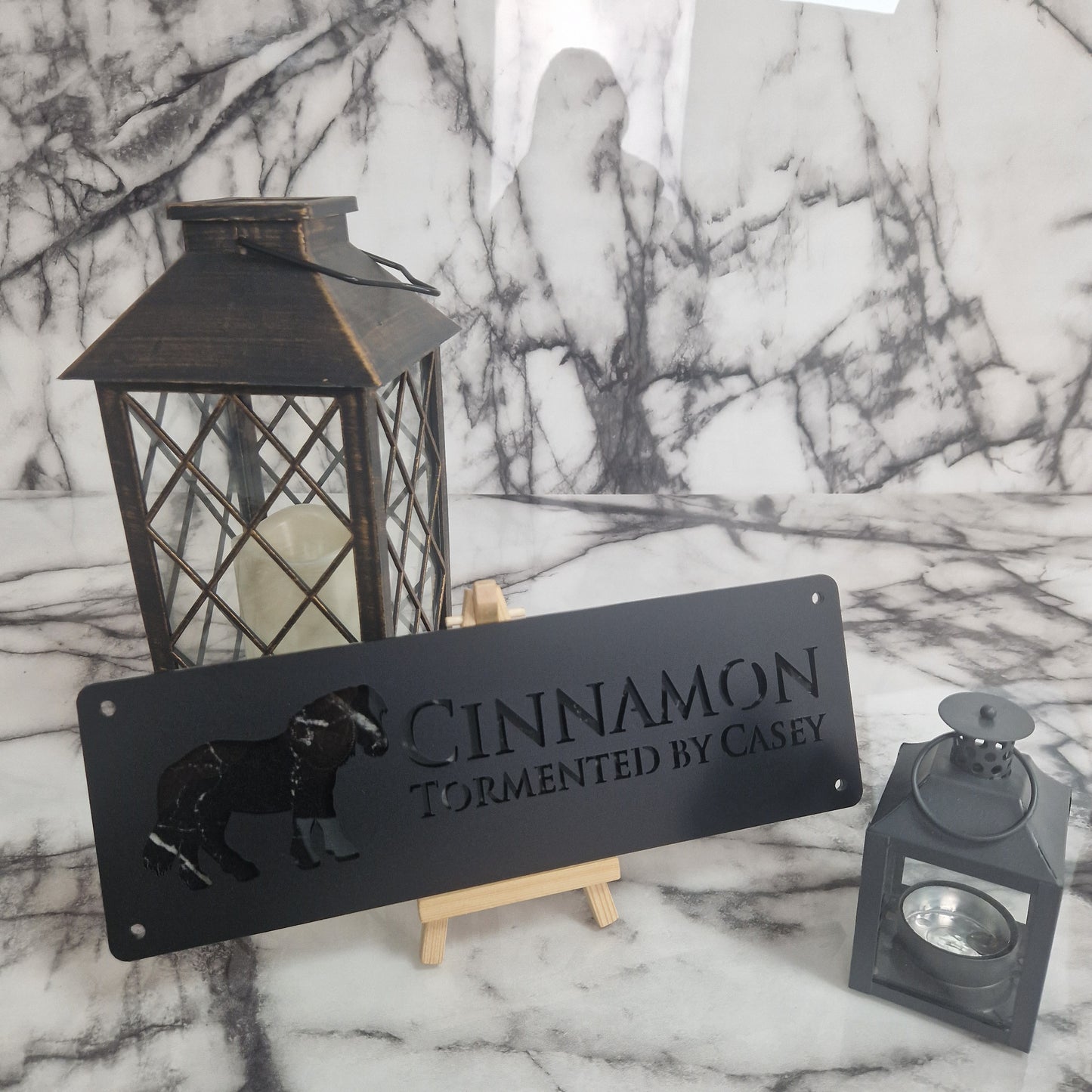 Black and Black Marble Laser Horse Stable Personalised Sign