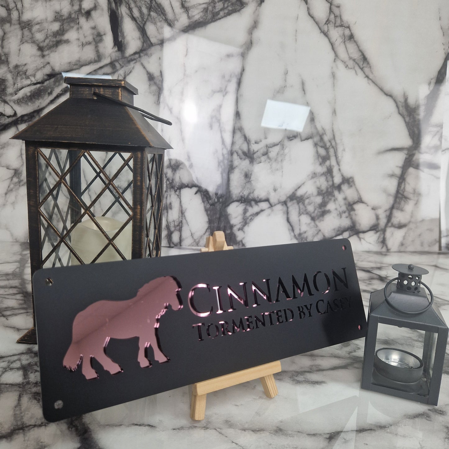 Black and Rose Gold Mirror Laser Horse Stable Personalised Sign