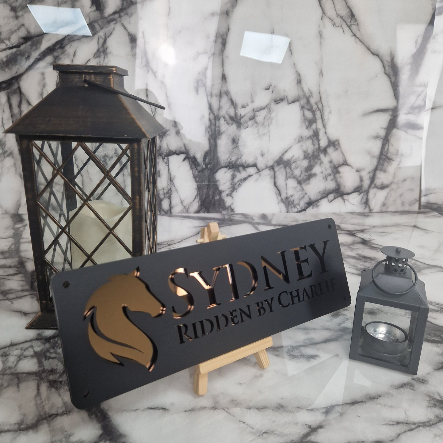 Black and Copper Mirror Laser Horse Stable Personalised Sign