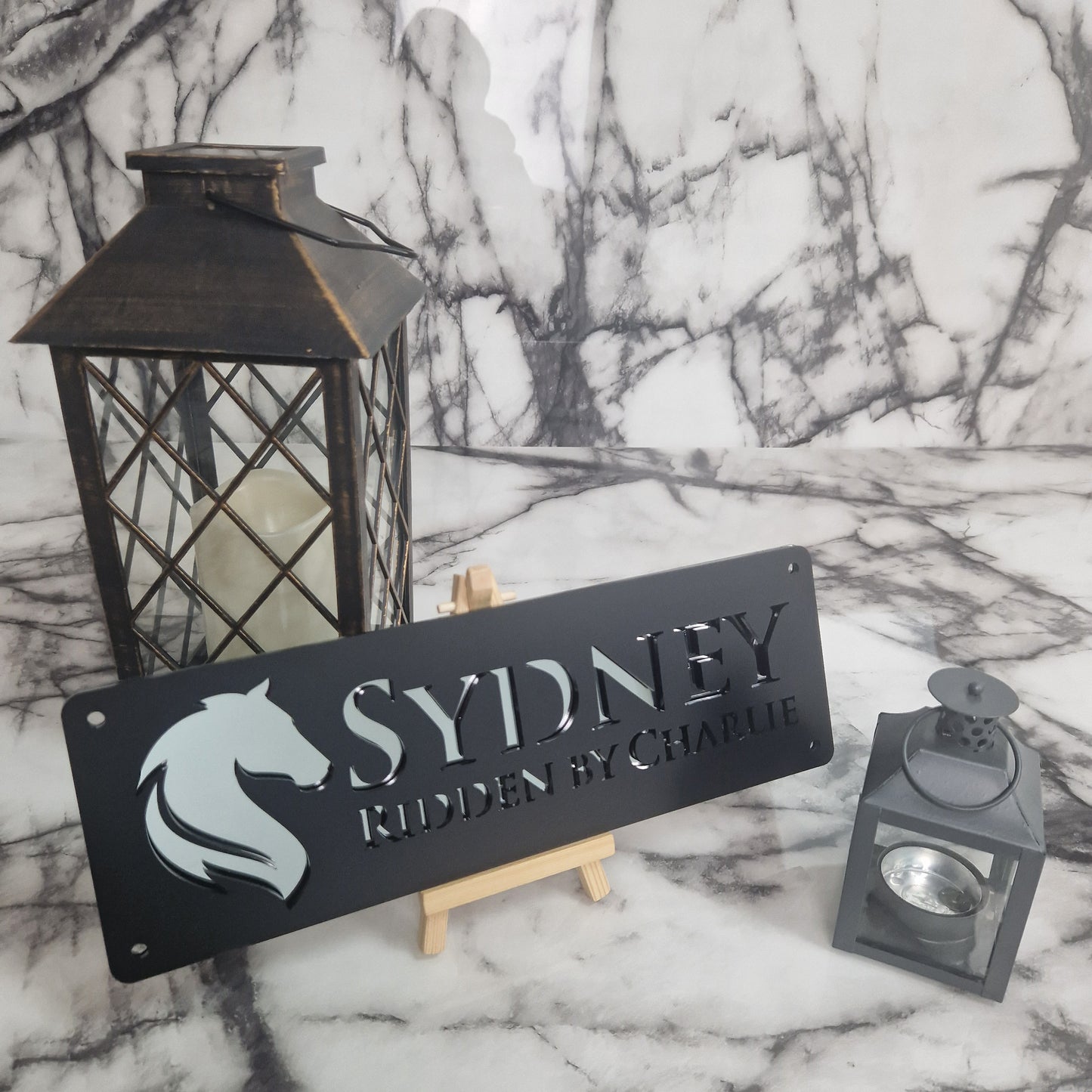 Black and Silver Mirror Laser Horse Stable Personalised Sign