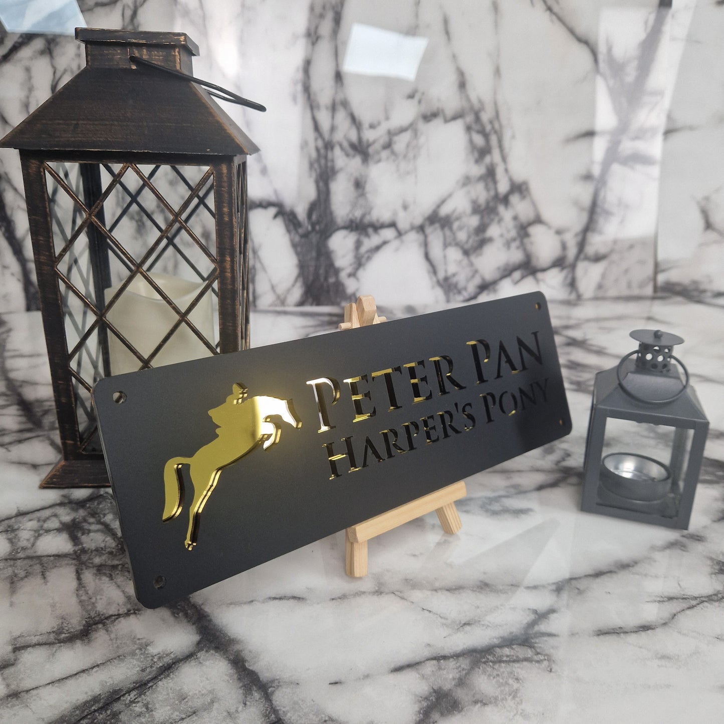 Black and Gold Mirror Laser Horse Stable Personalised Sign