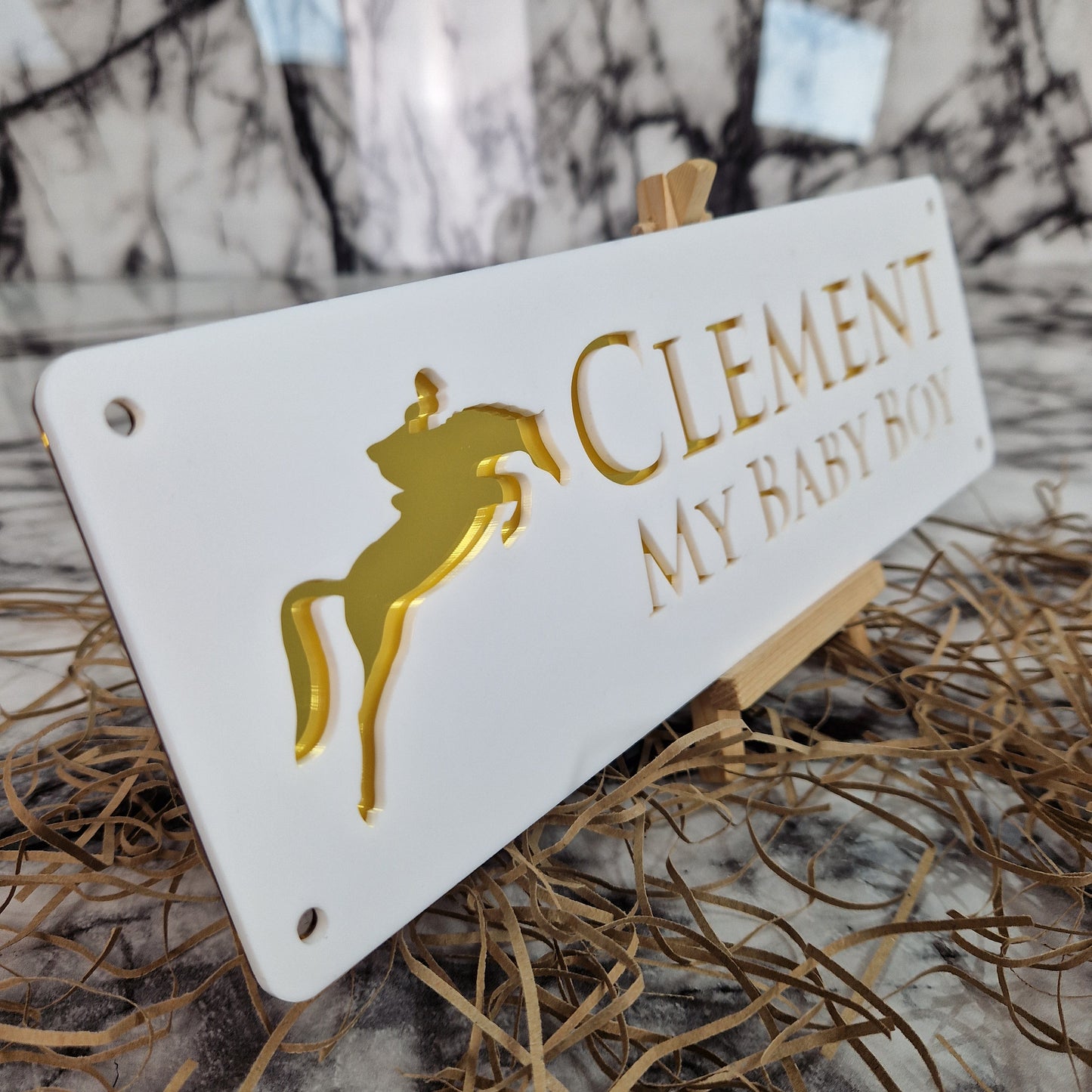 White and Gold Mirror Laser Horse Stable Personalised Sign