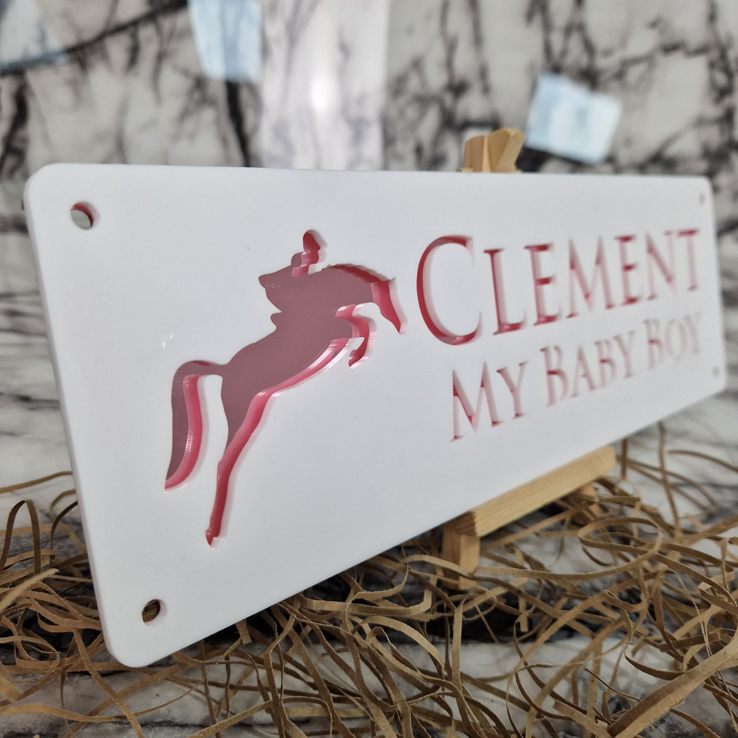 White and Rose Gold Mirror Laser Horse Stable Personalised Sign