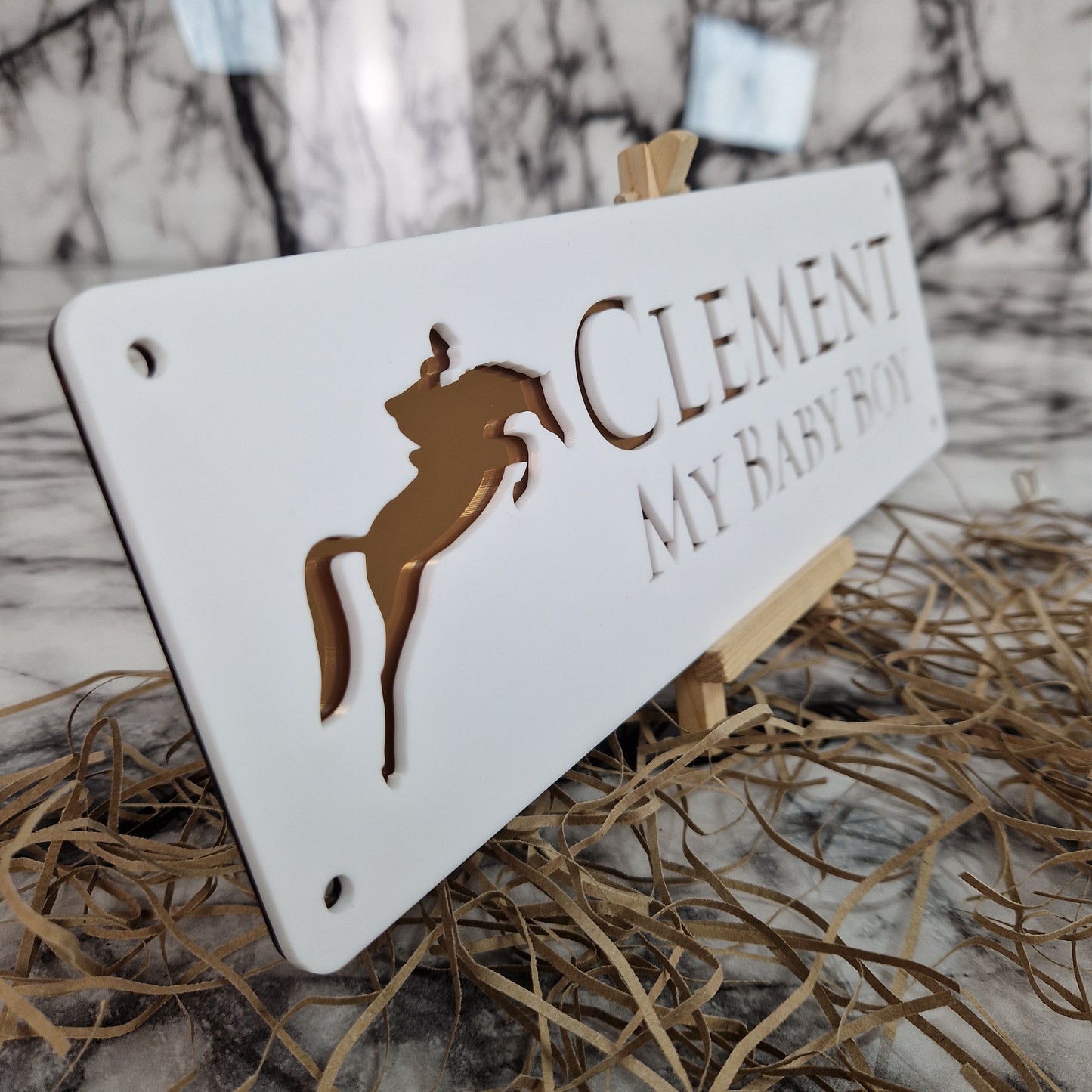 White and Copper Mirror Laser Horse Stable Personalised Sign