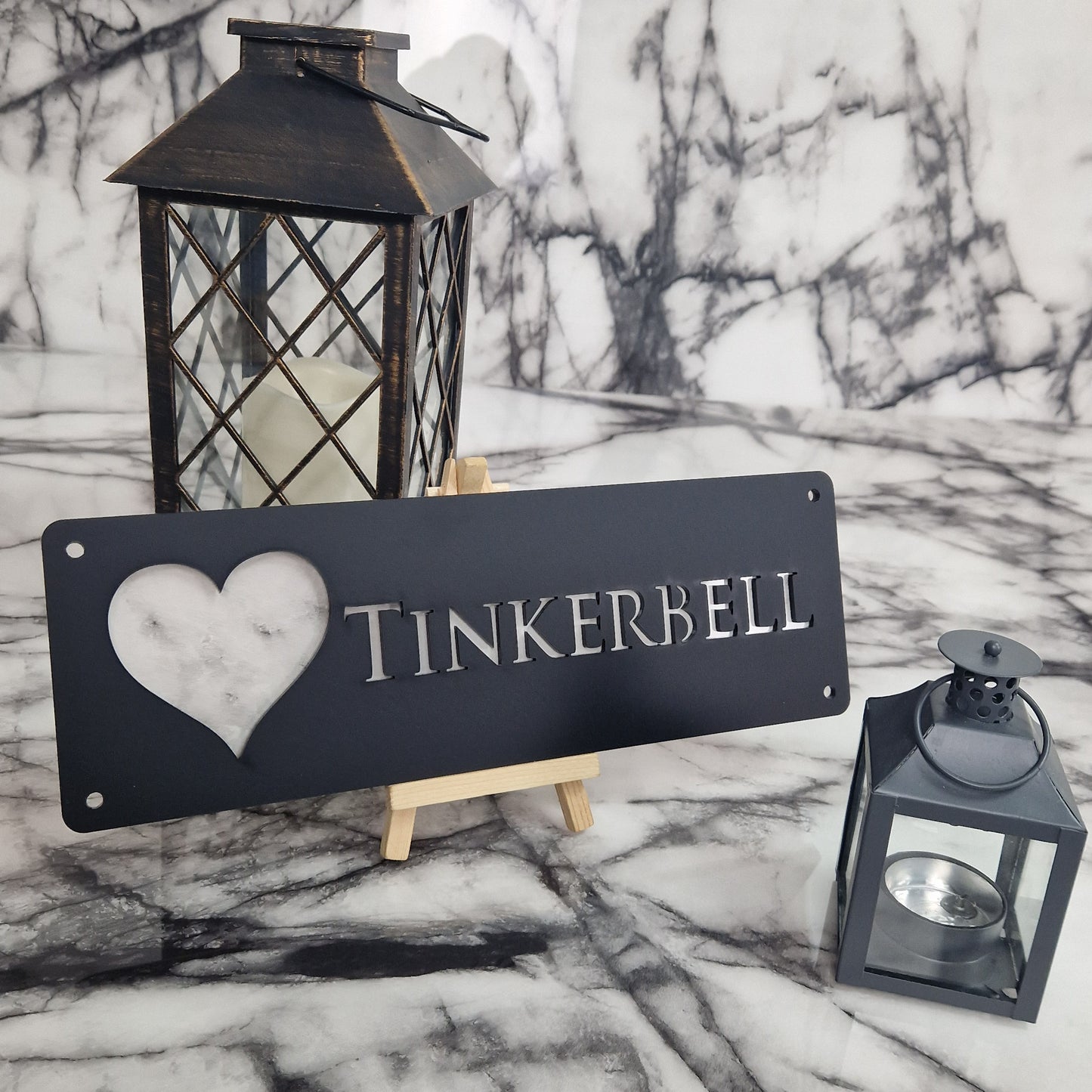 Black and White Marble Laser Horse Stable Personalised Sign