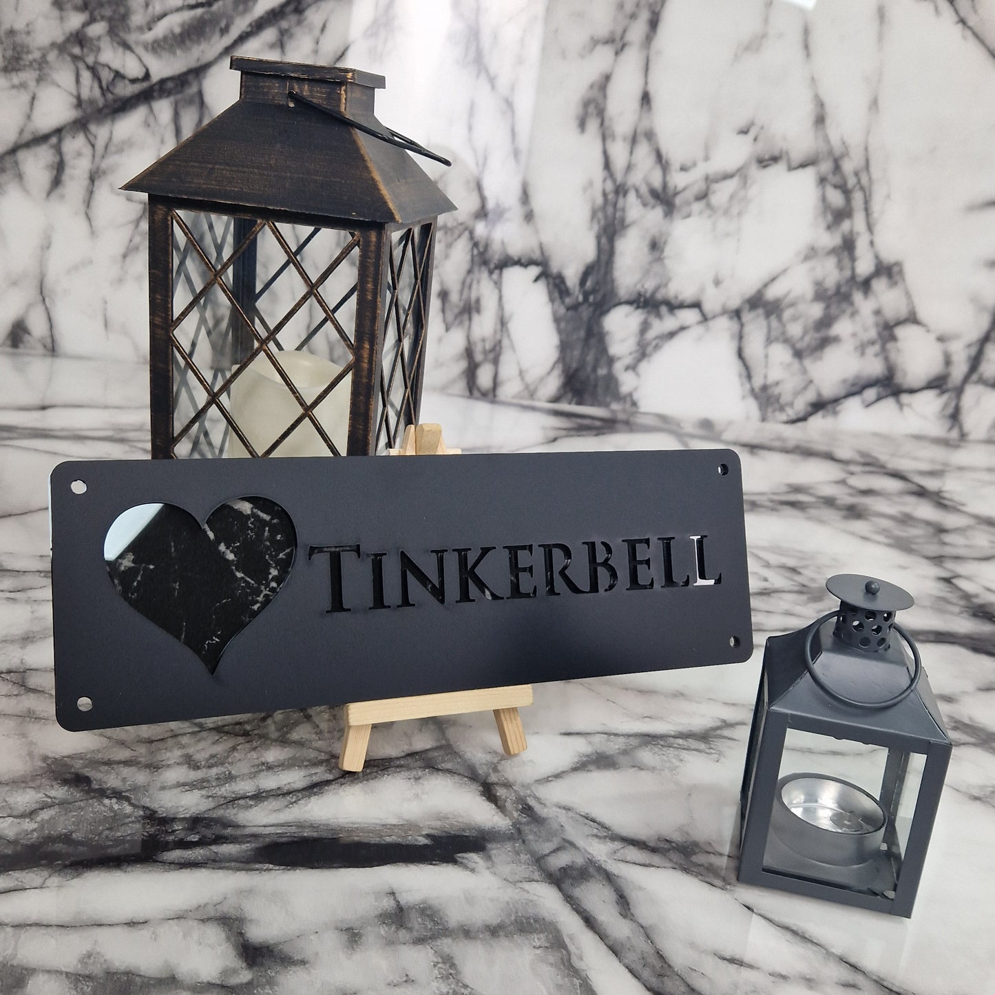 Black and Black Marble Laser Horse Stable Personalised Sign