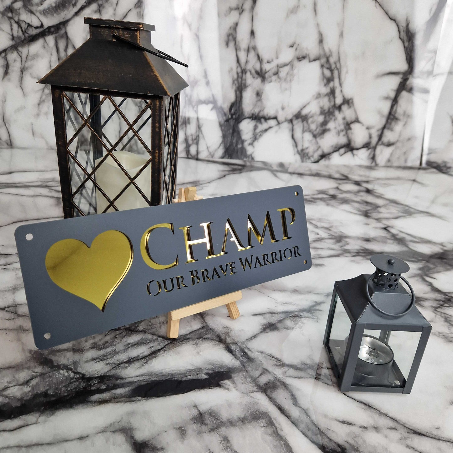Anthracite Grey and Gold Mirror Effect Laser Horse Stable Personalised Sign