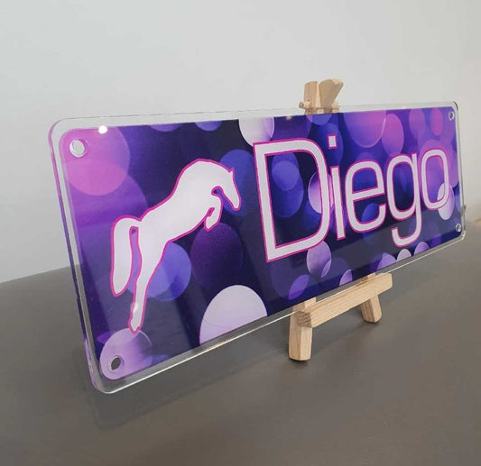 Diego Design Purple Bubbles Style Background with White Text