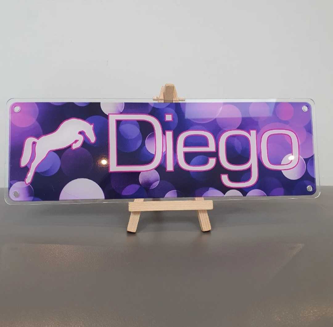 Diego Design Purple Bubbles Style Background with White Text