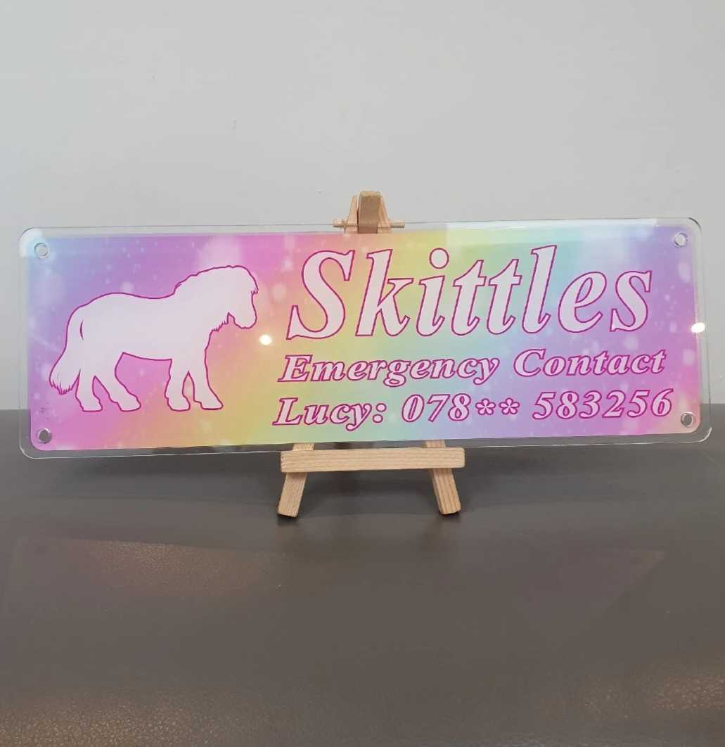 Rainbow Skittles Design Sign with White Text