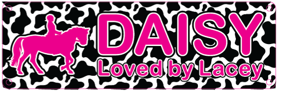Black and White Cow print design sign with Hot pink writing