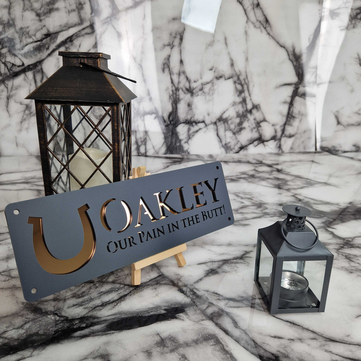 Anthracite and Copper Mirror Laser Horse Stable Personalised Sign
