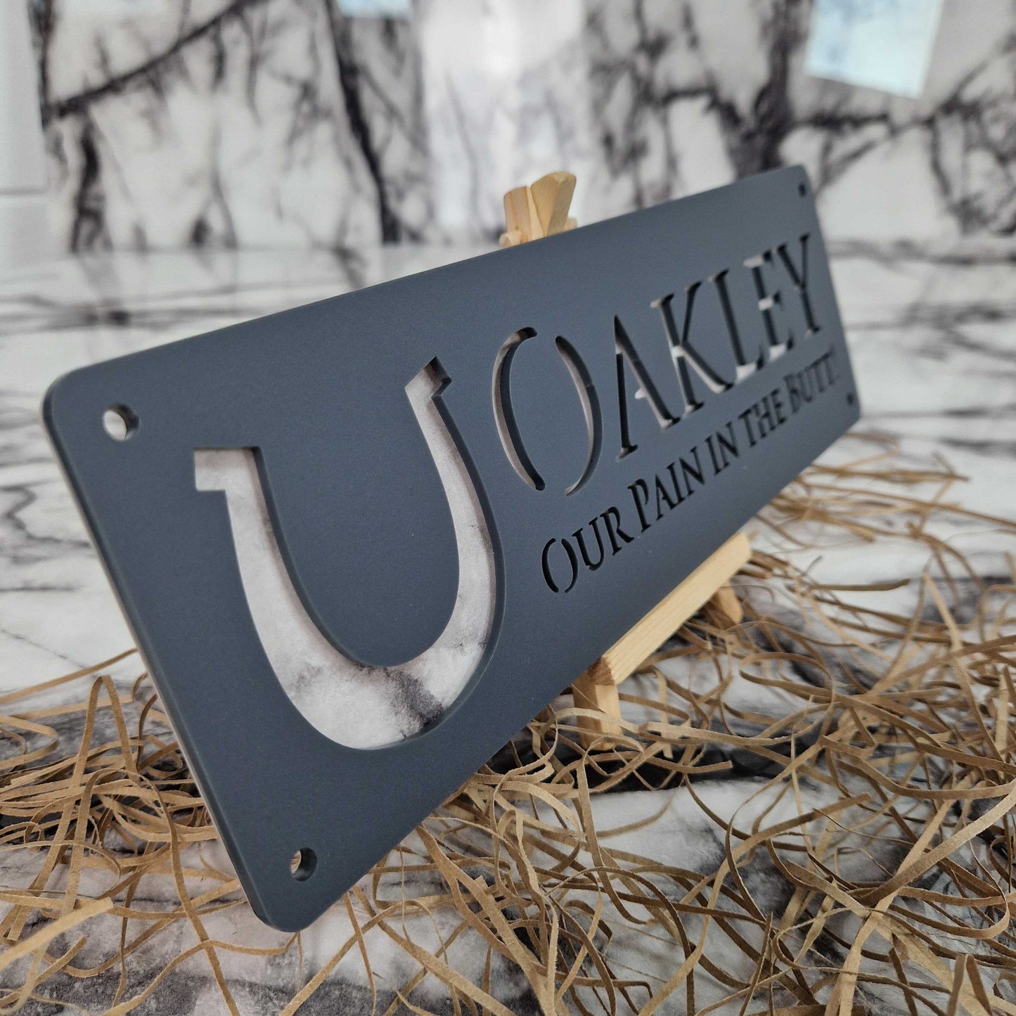 Matt Black and White Marble Effect Laser Horse Stable Personalised Sign