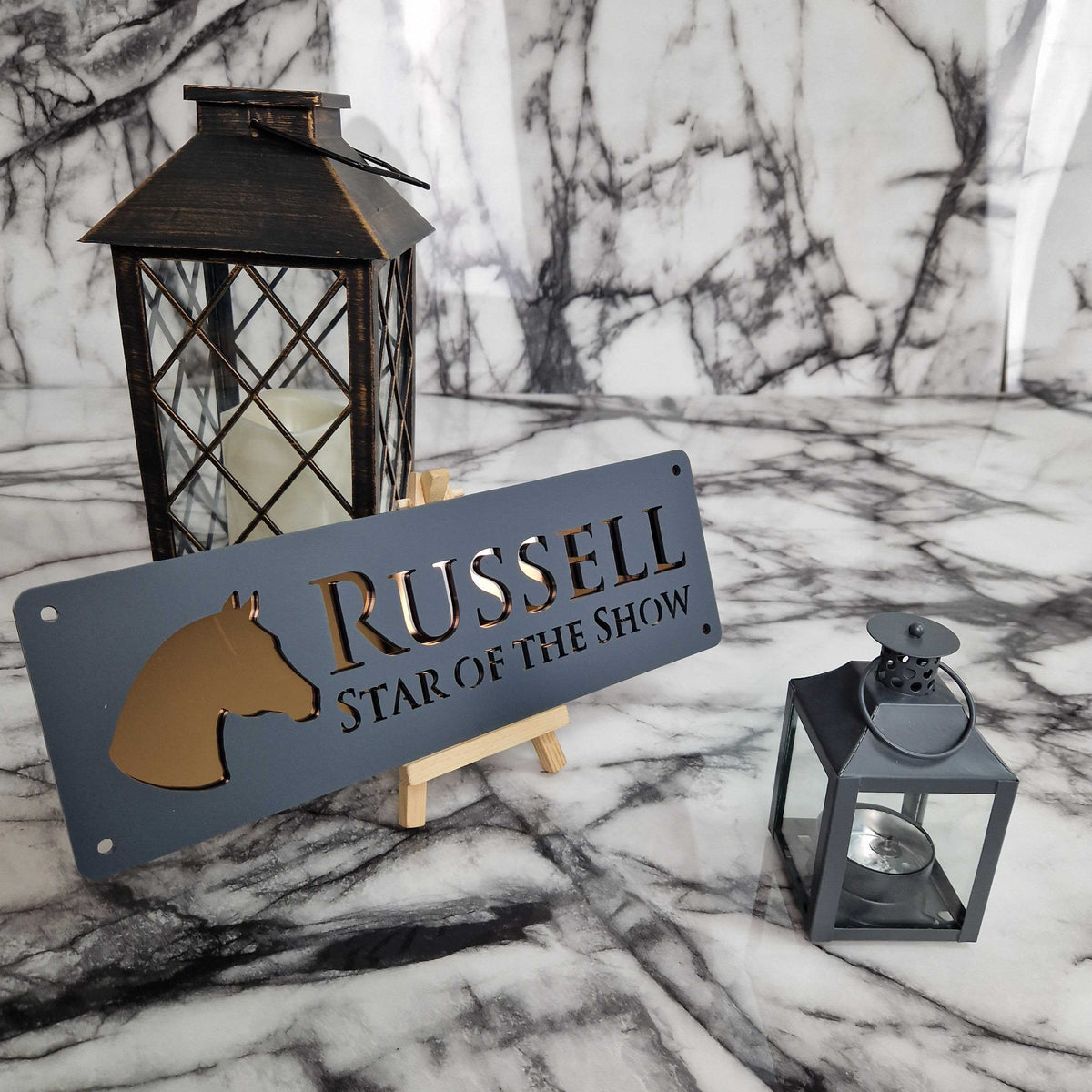 Anthracite and Copper Mirror Laser Horse Stable Personalised Sign