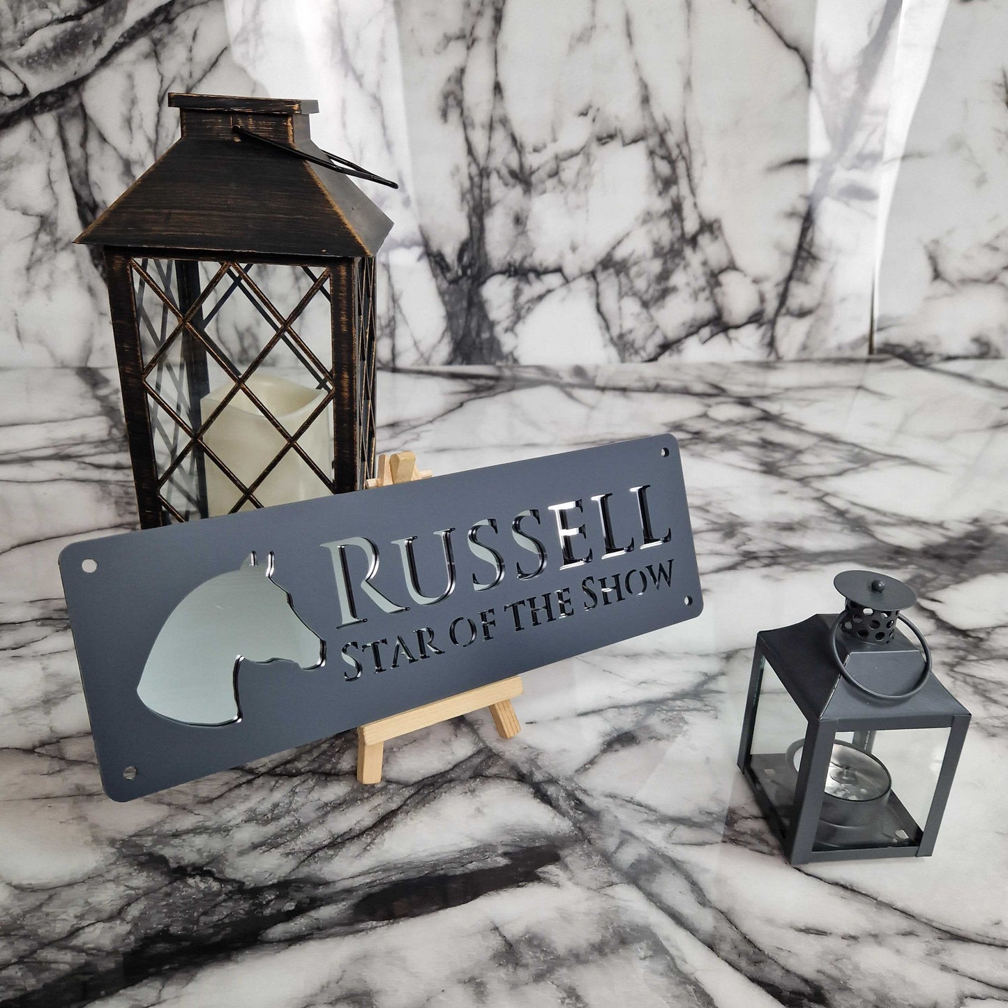 Anthracite Grey and Silver Mirror Laser Horse Stable Personalised Sign