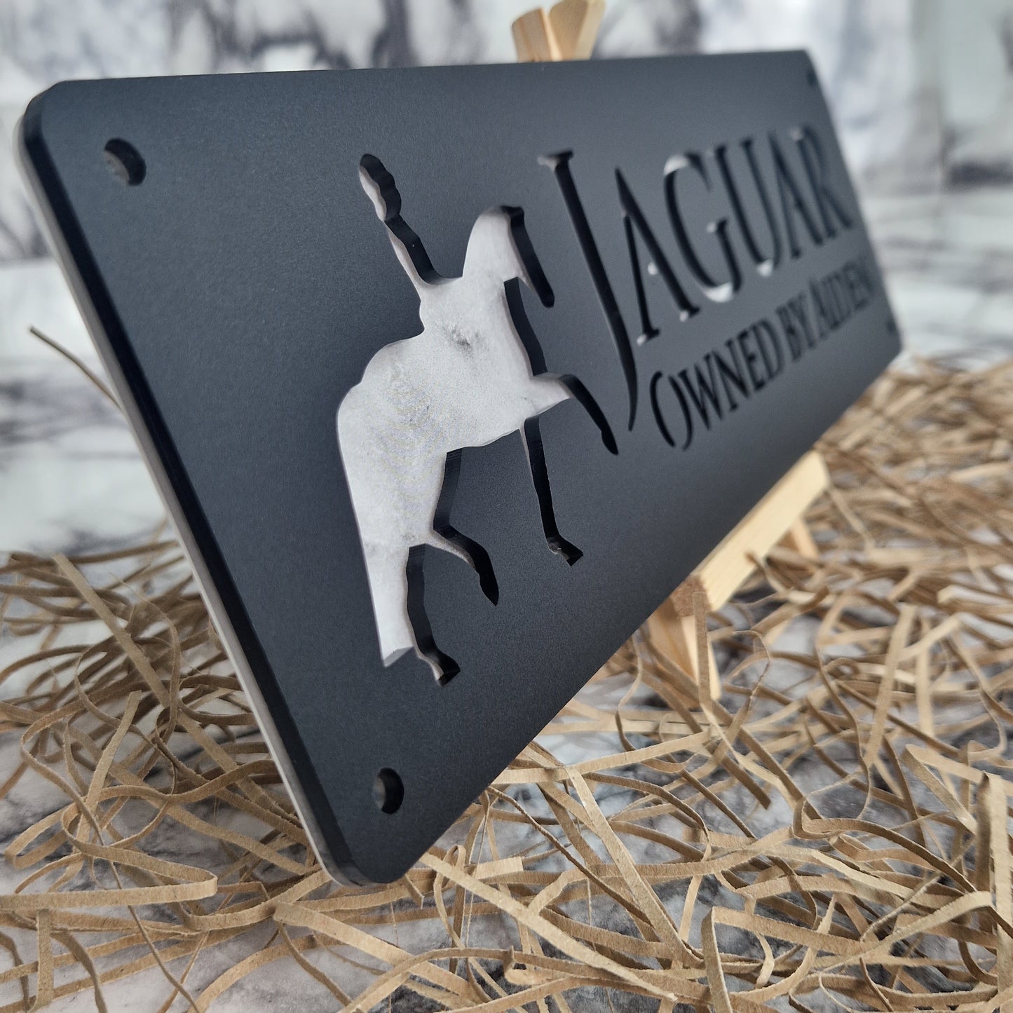 Black and White Marble Laser Horse Stable Personalised Sign