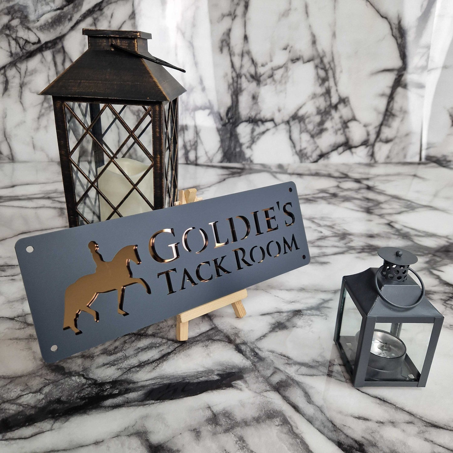 Anthracite and Copper Mirror Laser Horse Stable Personalised Sign