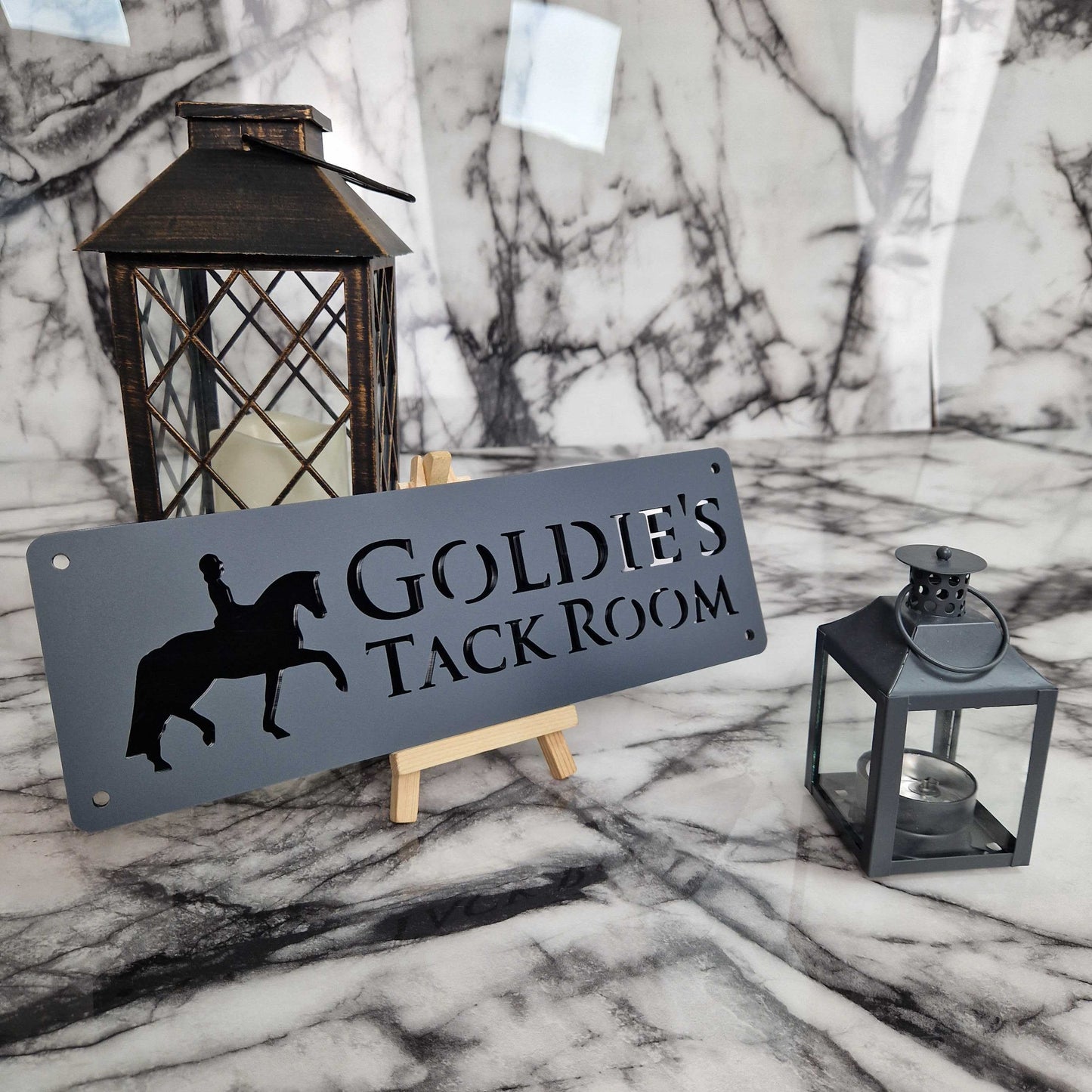 Matt Black and Anthracite Laser Horse Stable Personalised Sign