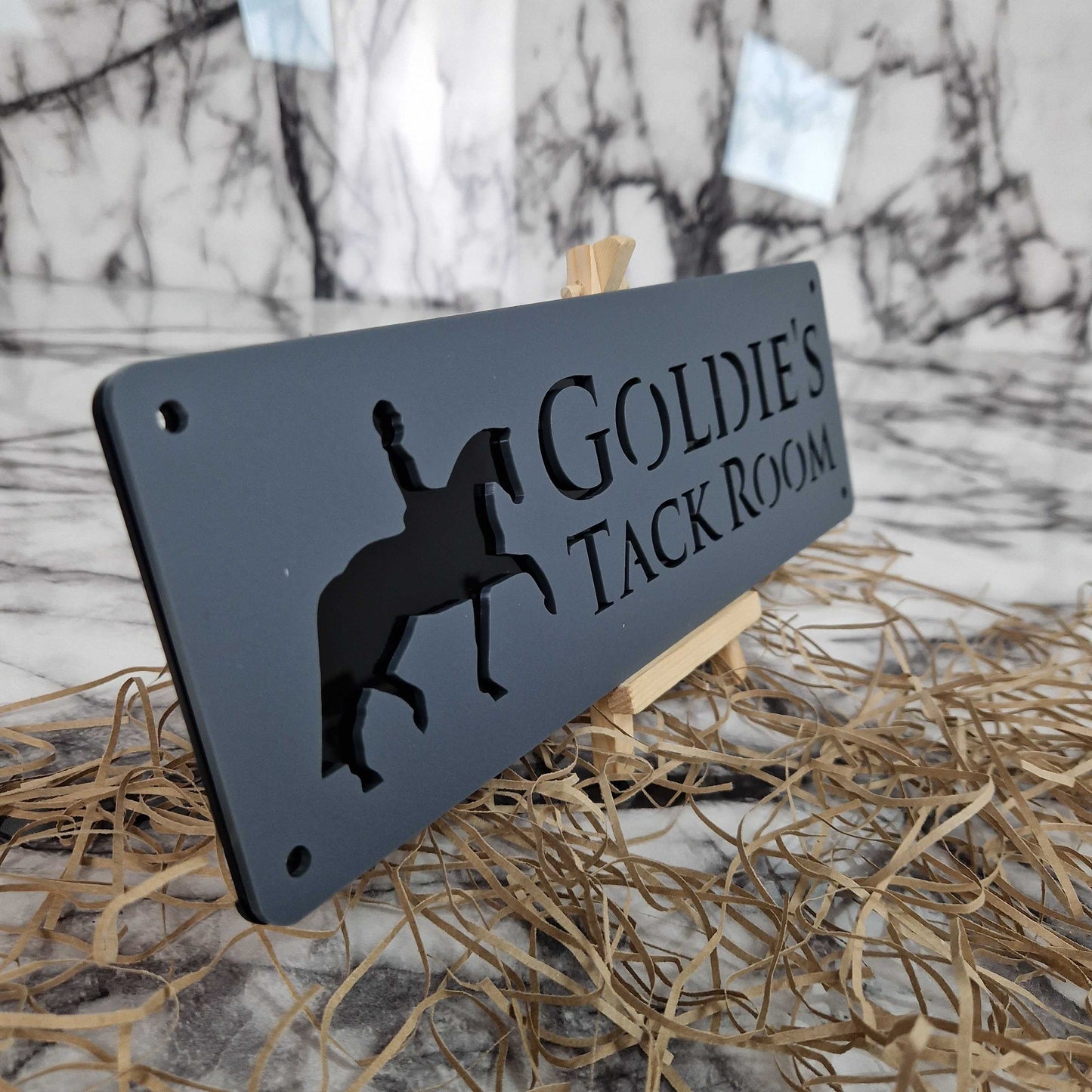 Matt Black and Anthracite Laser Horse Stable Personalised Sign