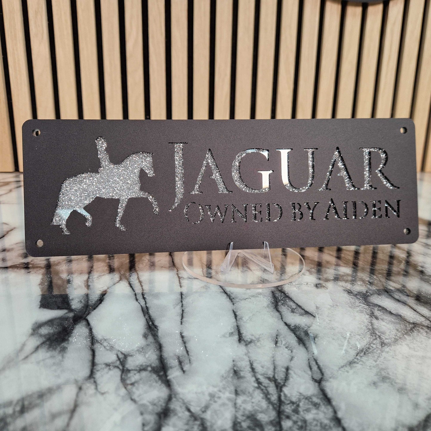 Black and Silver Glitter Effect Laser Horse Stable Personalised Sign