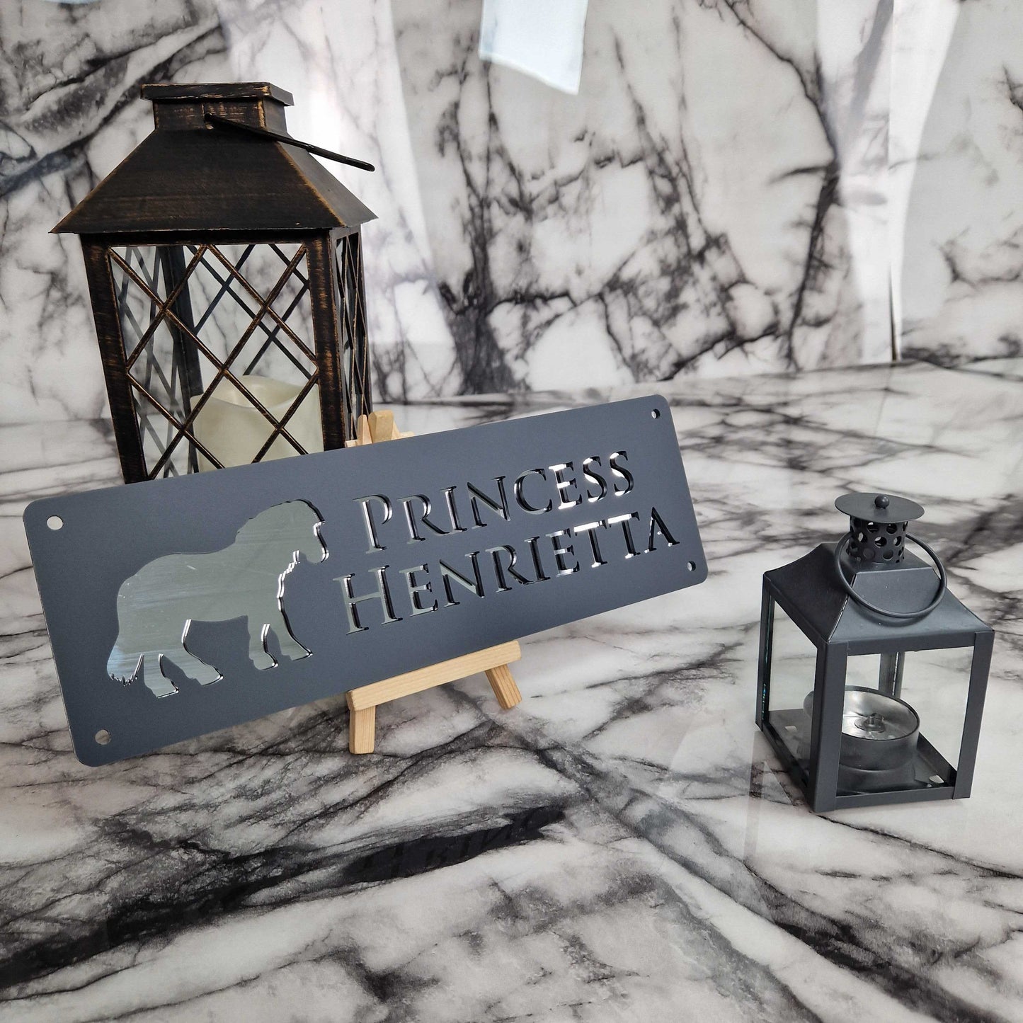 Anthracite Grey and Silver Mirror Laser Horse Stable Personalised Sign