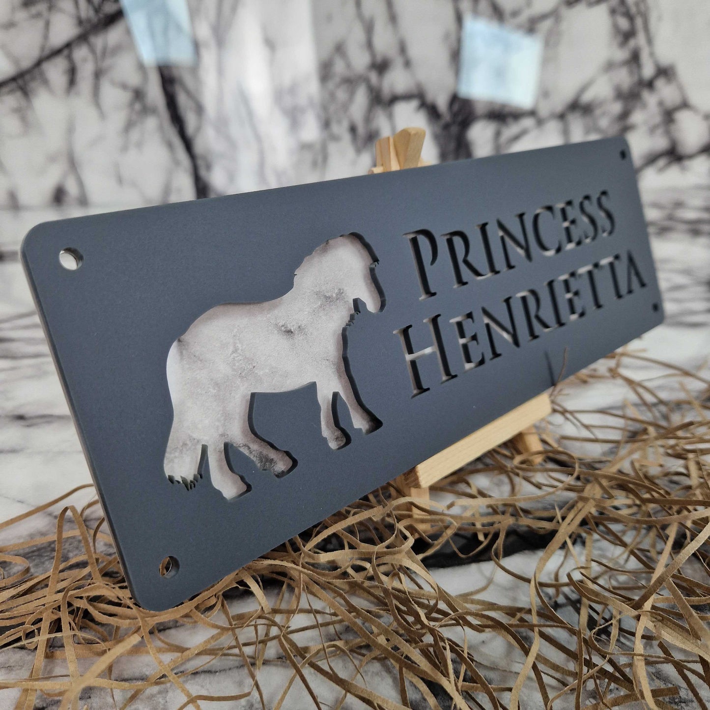 Matt Black and White Marble Effect Laser Horse Stable Personalised Sign