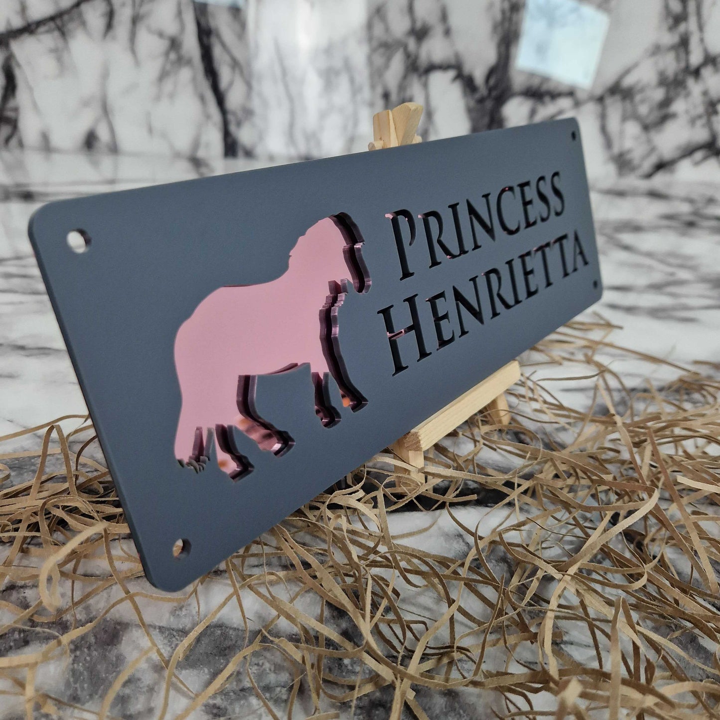 Anthracite Grey and Rose Gold Mirror Effect Laser Horse Stable Personalised Sign