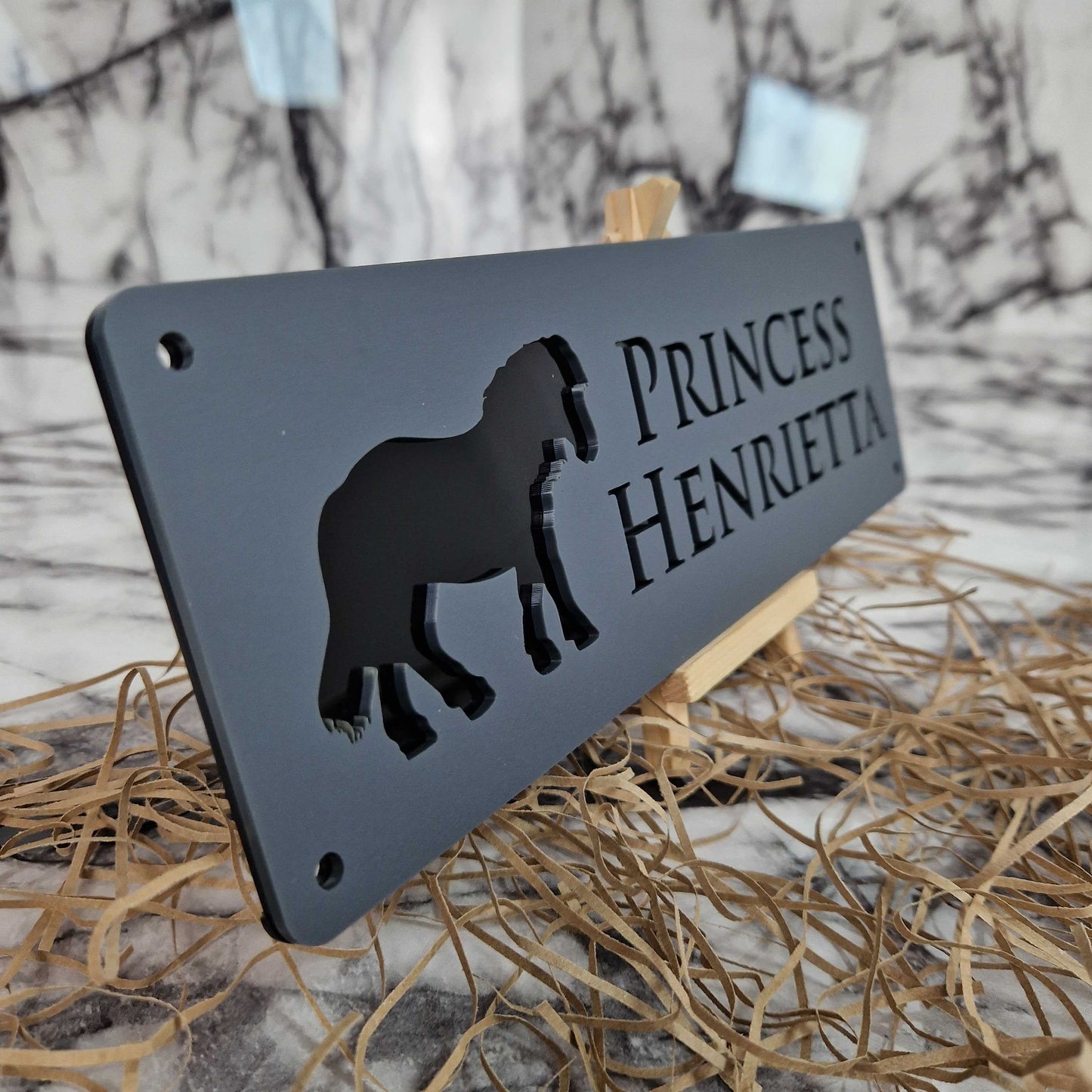 Matt Black and Anthracite Laser Horse Stable Personalised Sign