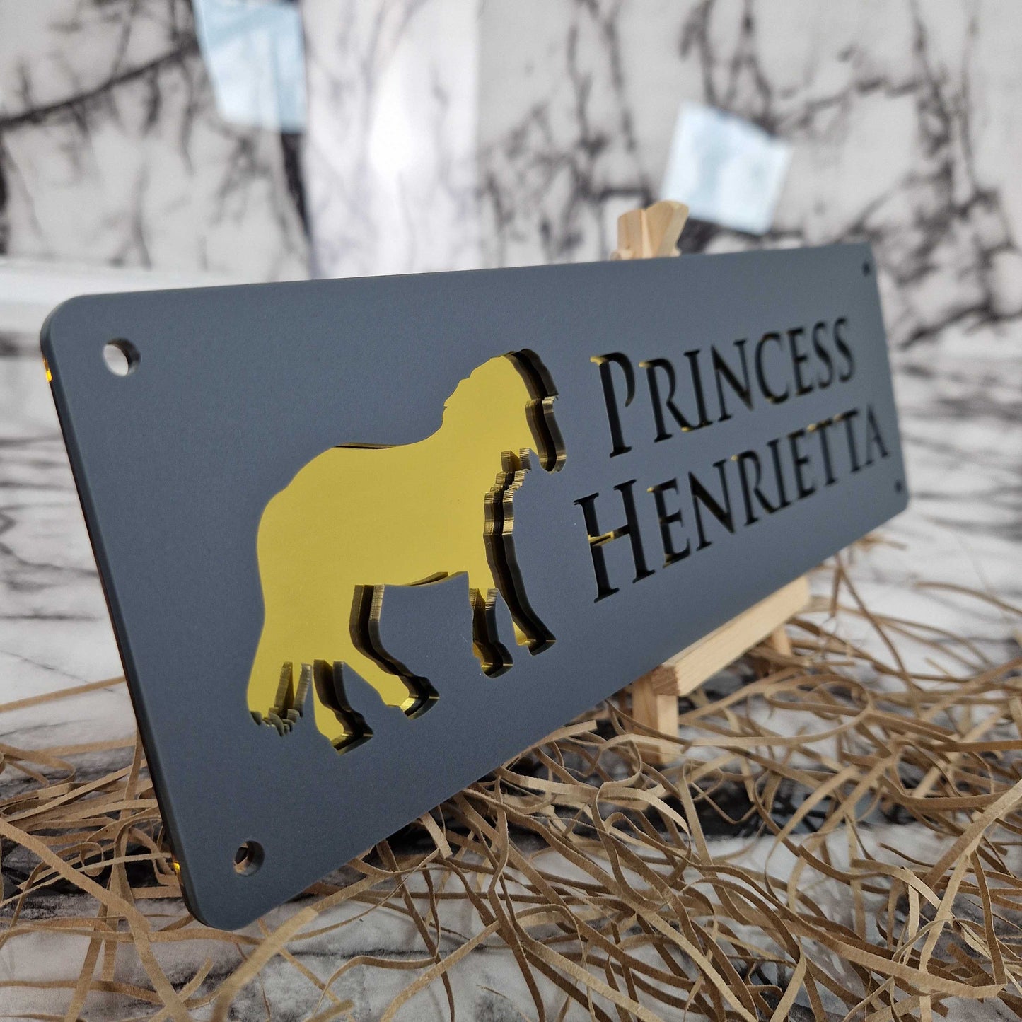 Anthracite Grey and Gold Mirror Effect Laser Horse Stable Personalised Sign